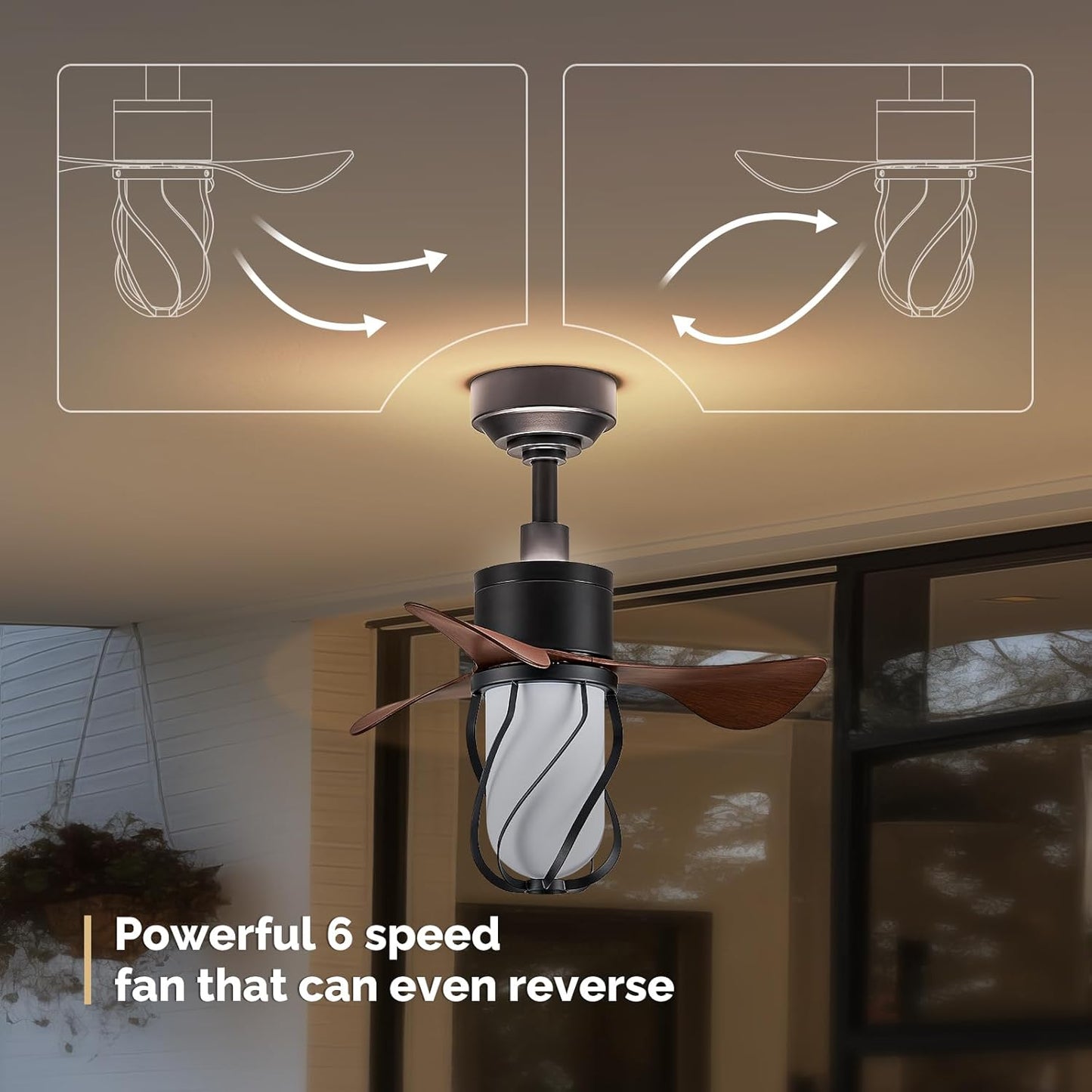 Orison Ceiling Fans with Lights, 22'' Farmhouse Ceiling Fan with Remote and App Control, 3 Reversible Blades Small Ceiling Fan for Bedroom Kitchen