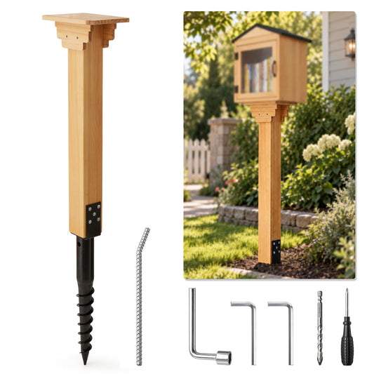 Little Library Mount Kit, No-Dig 4x4 Ground Anchor & Waterproof Wood Post