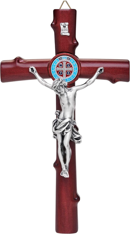 Mondo Cattolico Blessed St. Benedict Beech Wood Crucifix with enamel Medal