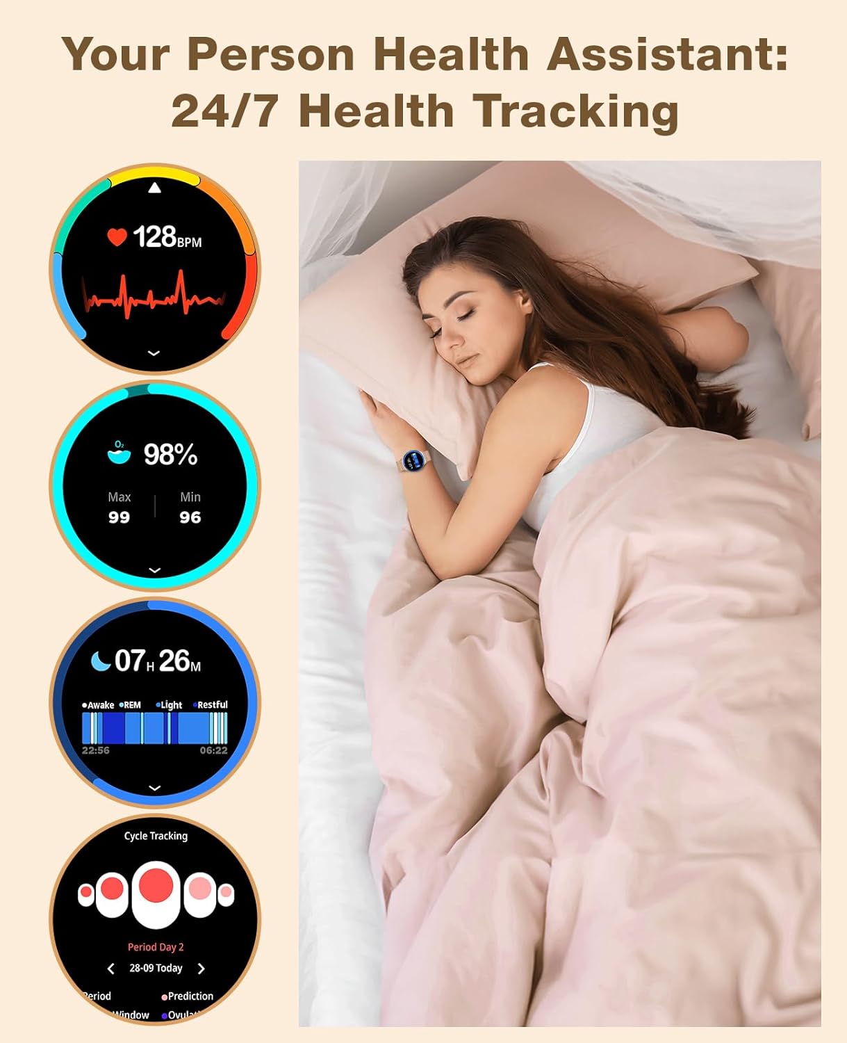 Smart Watches for Women iPhone Compatible, 1.43' AMOLED Display Fitness Tracker with Bluetooth