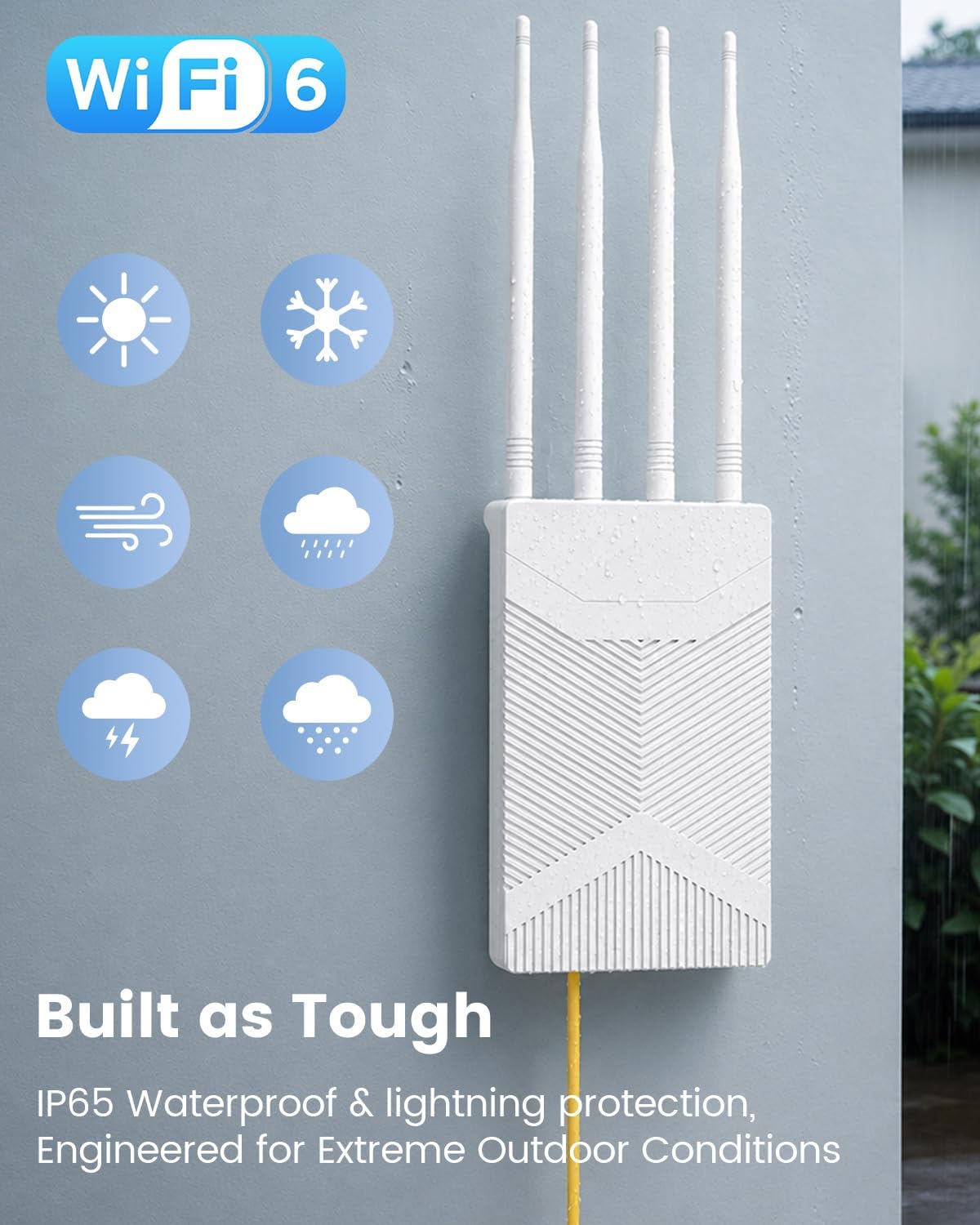 AX3000 Outdoor WiFi 6 Extender, Long Range Outdoor WiFi Signal Booster, IP65 Weatherproof Outdoor Wireless Access Point with PoE, 2.5Gps Gigabit Ports for Garage, Barn,Yard, RV, Starlink