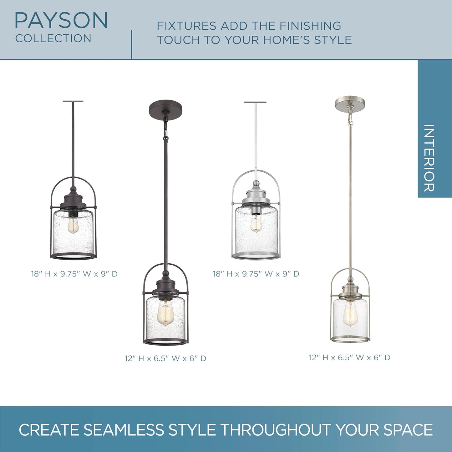 Quoizel Payson Mini Pendant Light, 7 Inch 1-Light Brushed Nickel, Clear Seeded Glass Pendant Light, Max Hanging Height 53", Ceiling Light for Kitchen Island, Dining, Hallway, Bar or Office
