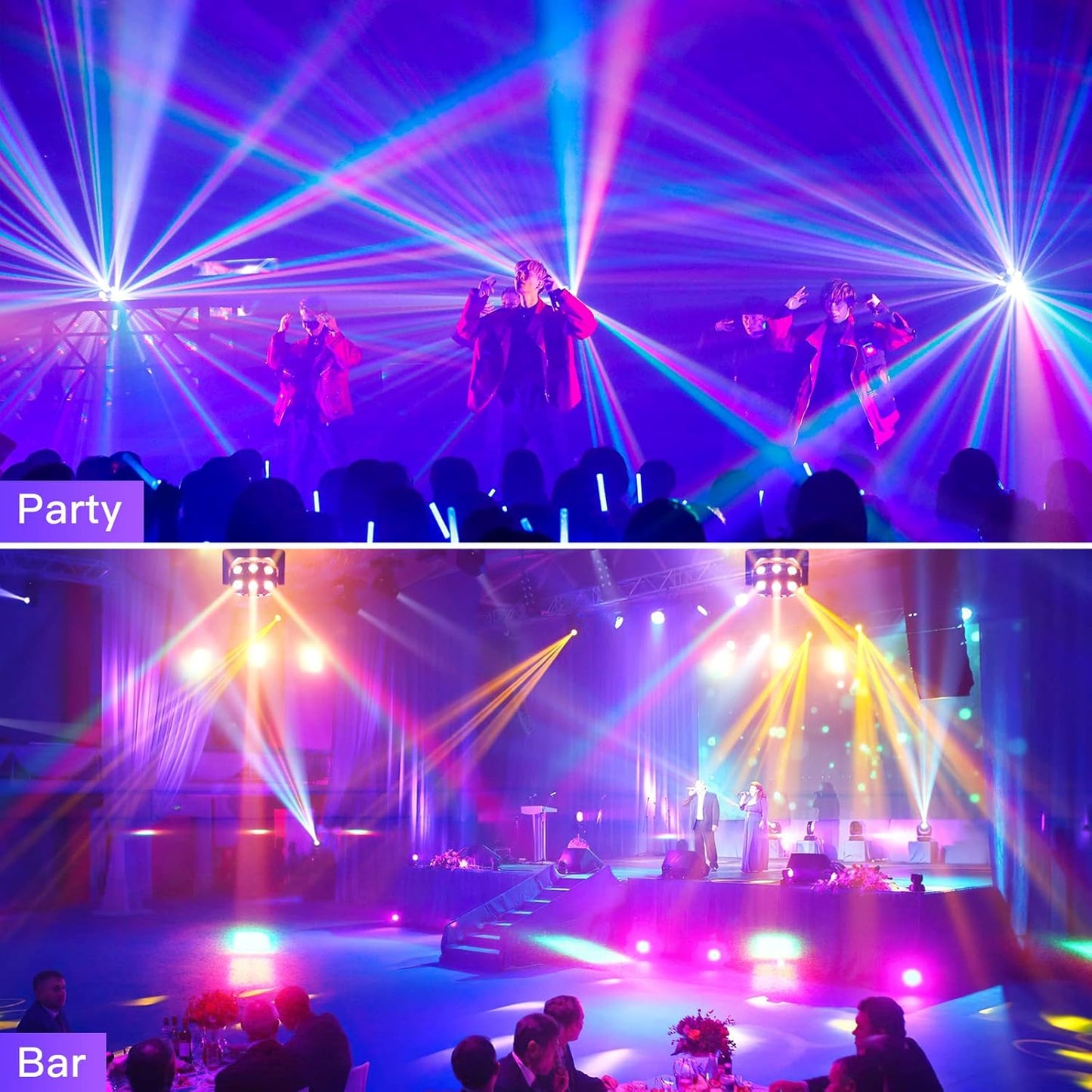 180W RGBW LED 4 in1 Moving Head Light 360 Rotation DJ Light with Sound Activated DMX Control Beam Stage Lighting for Party Live Show Wedding Club