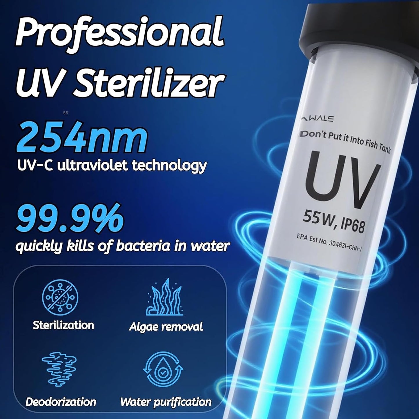 55W Pond UV Light for Fish Tank for 2000-5000 Gallon