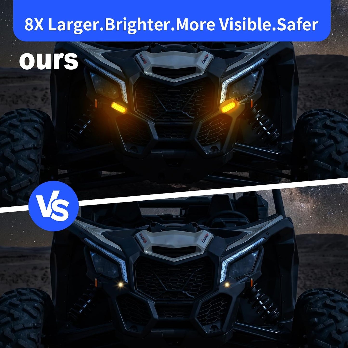 UTV Turn Signal Kit with 2 Rocker Switch and Dual Row 12 LED Beads Amber Light with Rocker Switch