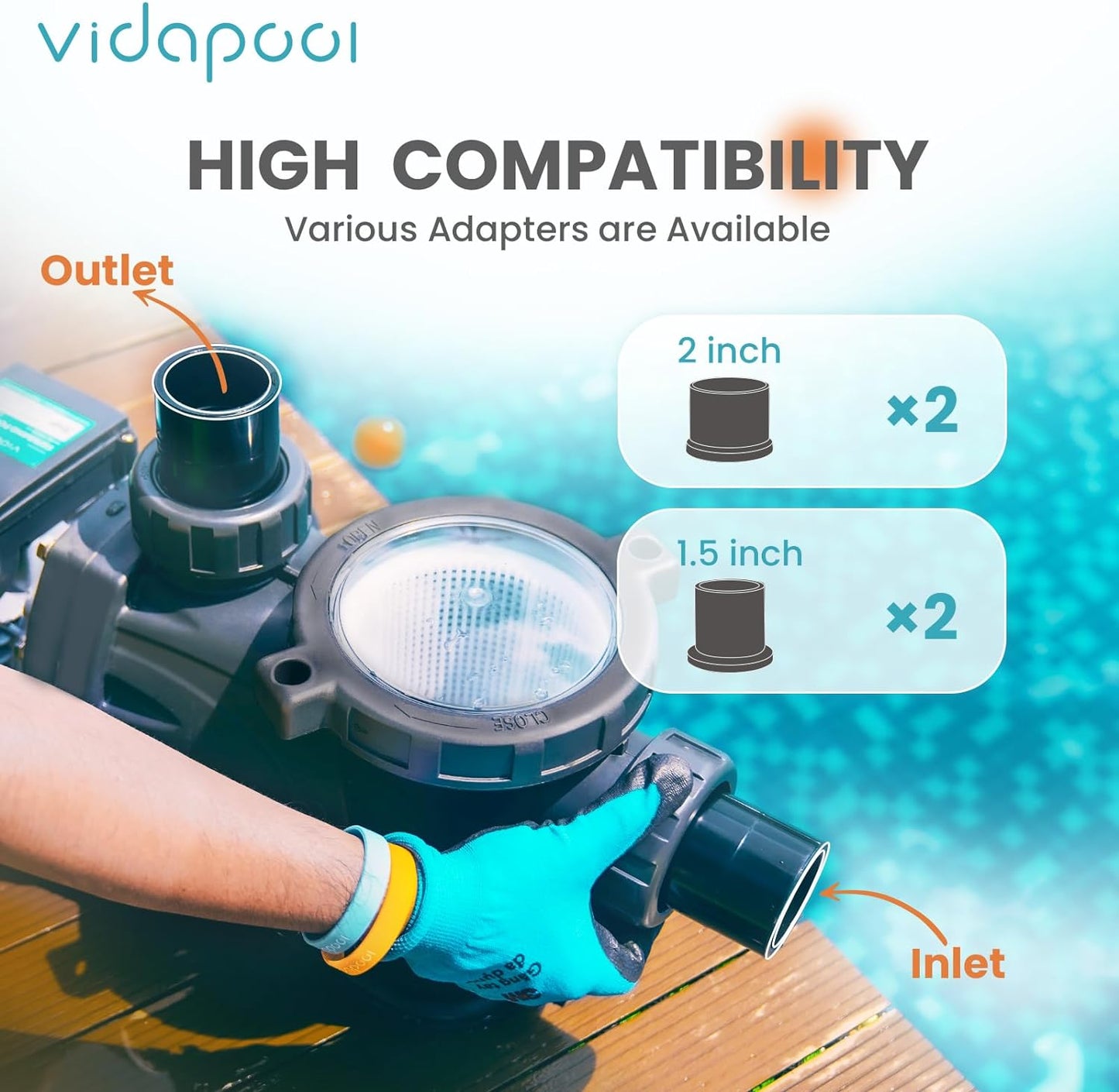 1 HP Pool Pump with timer 5860 GPH, 220V, 2 Adapters, Powerful In/Above Ground Self Priming Swimming Pool Pump with Filter Basket