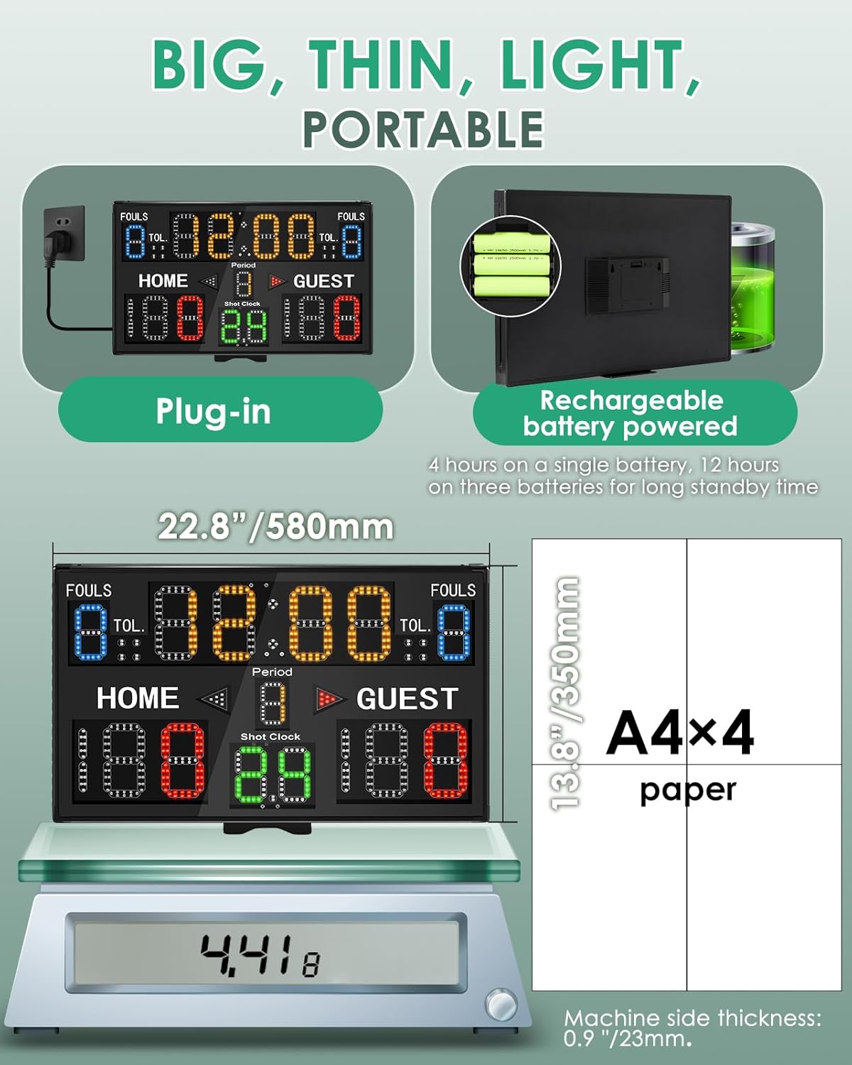 Football Scoreboard Multisport Scoreboard Battery Powered with Control Panel Outdoor Highlight Basketball Scoreboard for League Wrestling Tournament