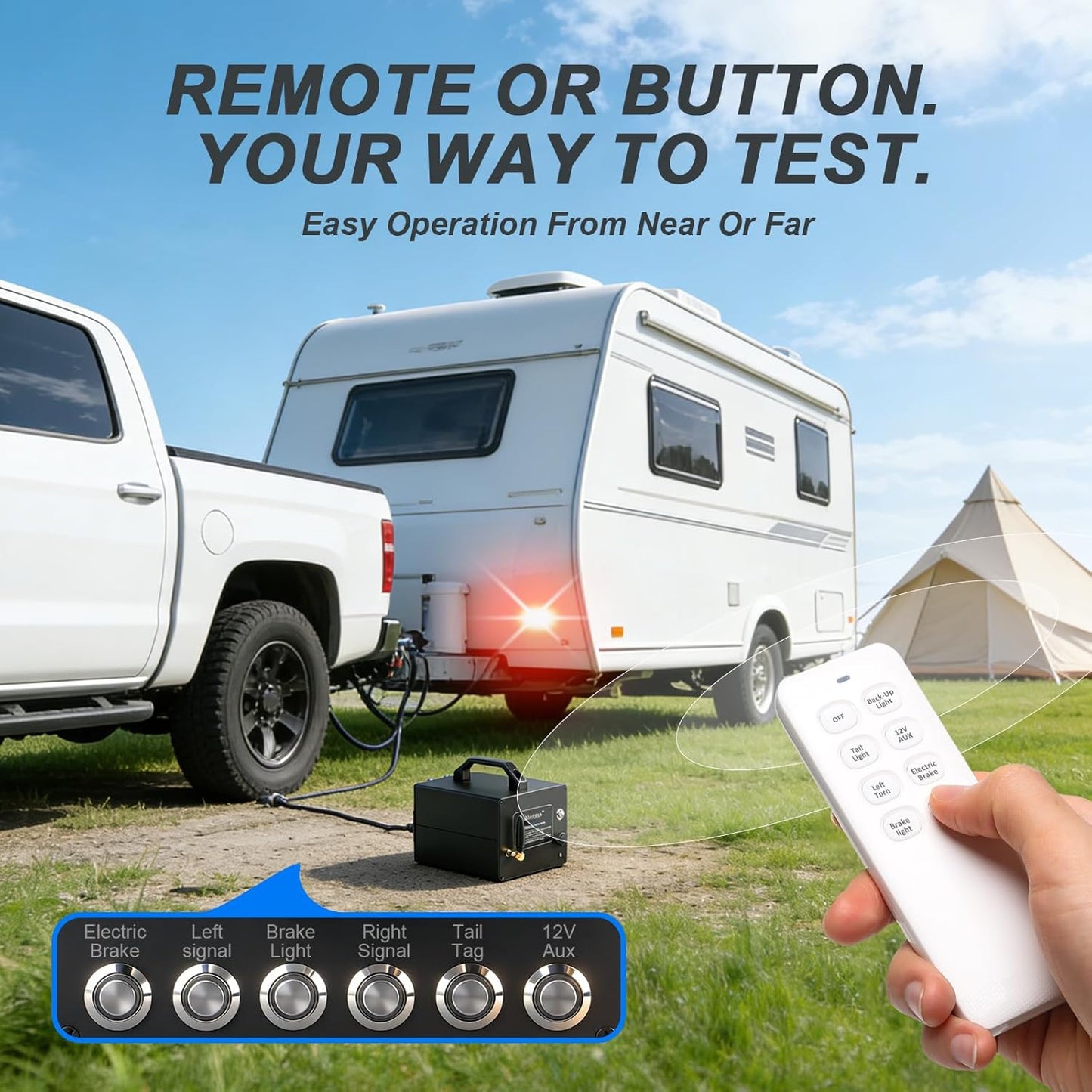 Trailer Light & Electric Brake Tester with 12V 10Ah Battery, Tests 7-Spade, 6-Round and 4/5-Flat Pin Type Trailer Harnesses, Bluetooth App Connection Remote Operation, IP68 Waterproof Case 7-Way Flat (Spade)