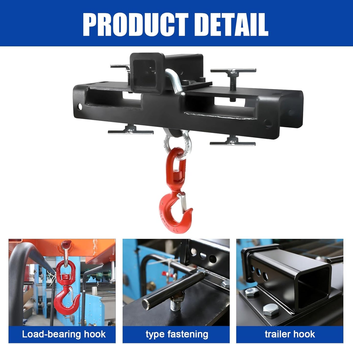 Heavy Duty Forklift Lifting Hook with 2" Receiver Hitch, Dual Fork Mounted Lifting & Towing Attachment, 10 Ton Max Capacity for Forklift Tractor Industrial Use