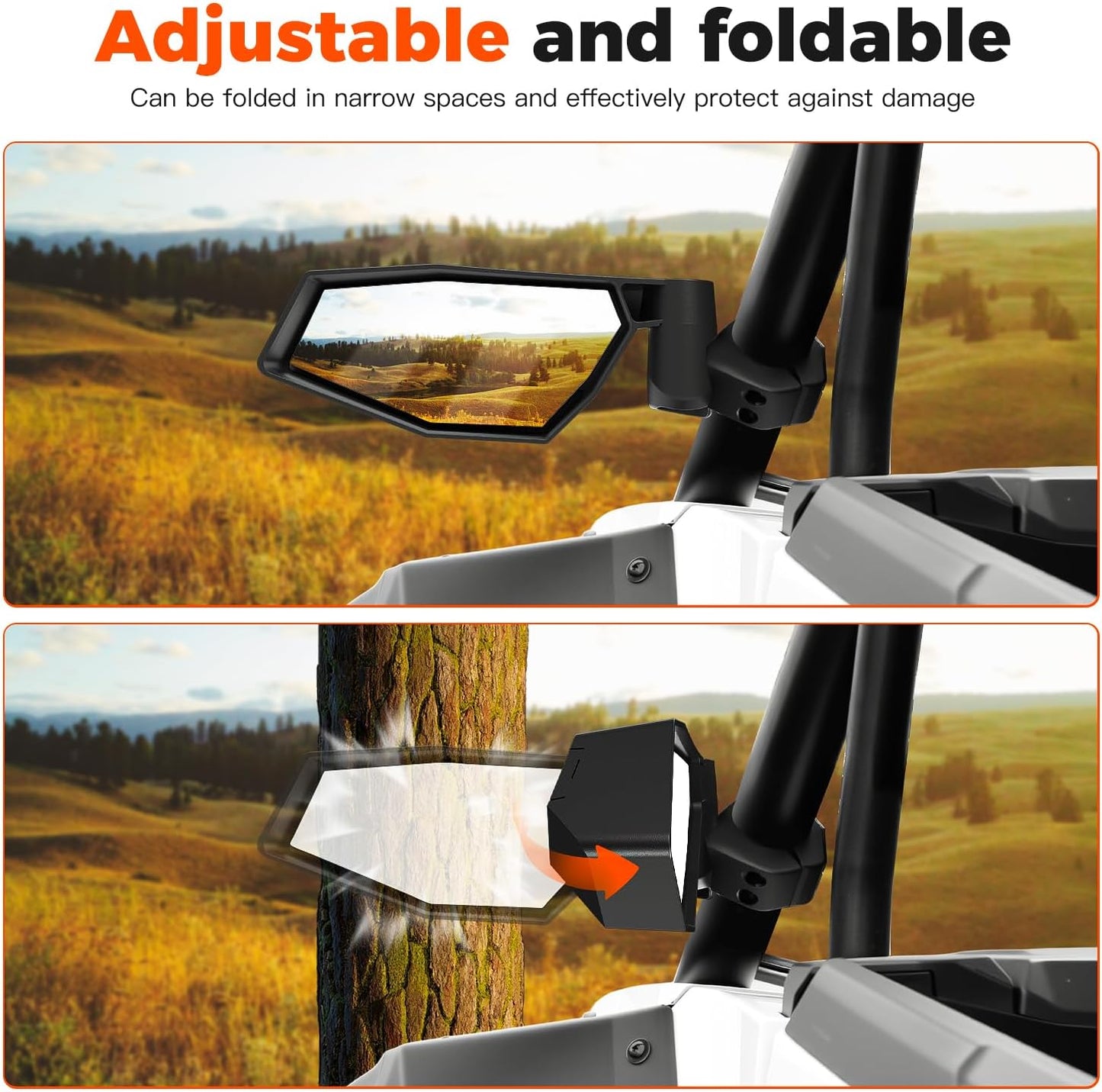Folding Side Mirrors Adjustable Center Rearview Mirror Kit for Polaris RZR XP 1000 Sport/Ultimate/Premium 2024 2025 2026 Accessories