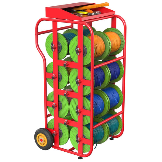 Wire Spool Rack, Cable Dispenser Cart with Wheels, Multi-Electrical Wire Rack, 11 Rods Wire Rack Dispenser, Automotive Wiring Storage with Storage