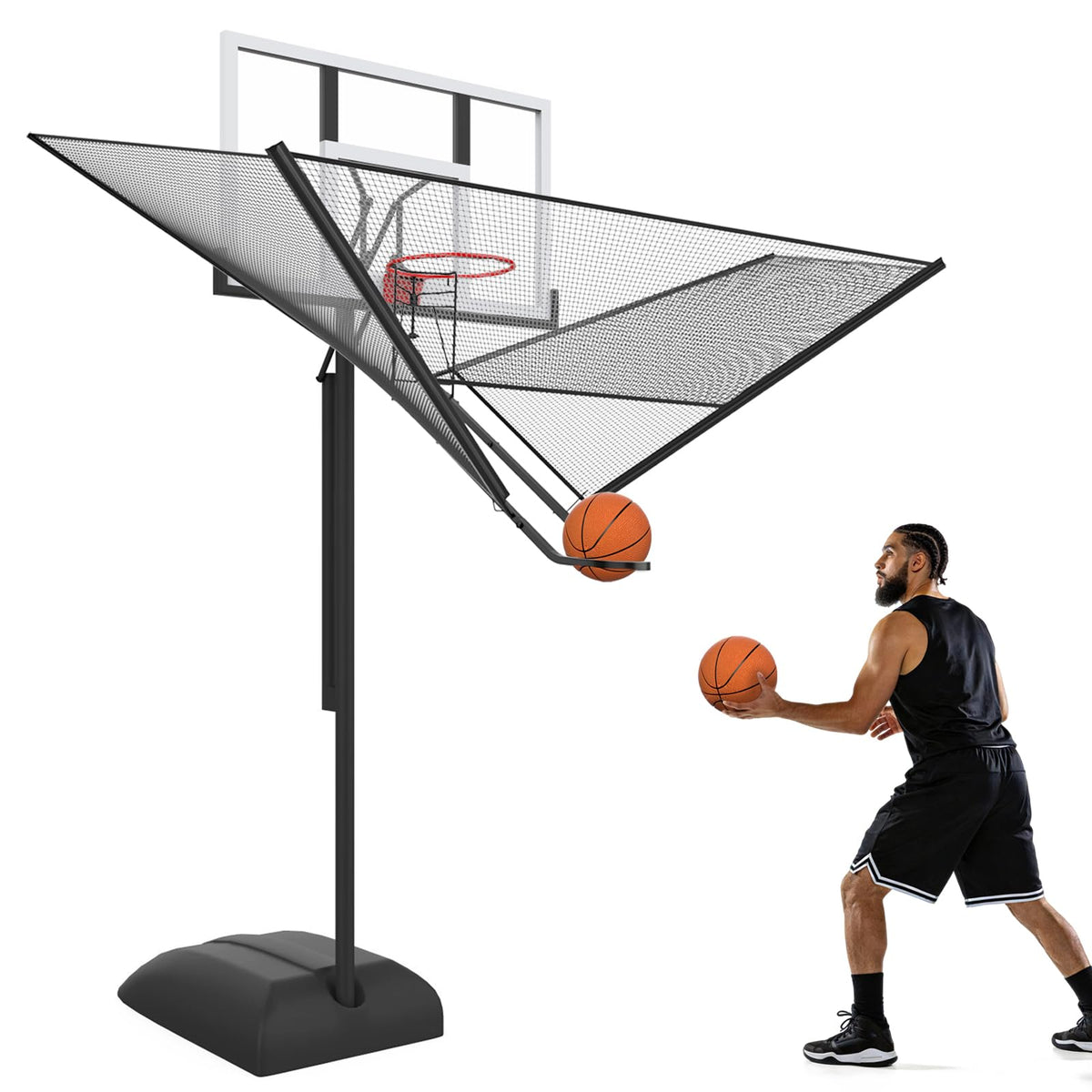 GADFISH Upgrade Basketball Shot Trainer with Net Return Attachment, Basketball Hoop Heavy Duty Basketball Rebounder Ball Return Dark