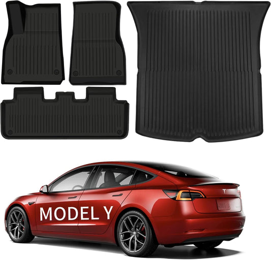 Boekey Tesla Model Y Floor Mats, Tesla Model Y 2023 2022 2021 All Weather Floor Cargo Liner Trunk Mat, Waterproof Anti-Slip Floor Mat Cargo Mat for