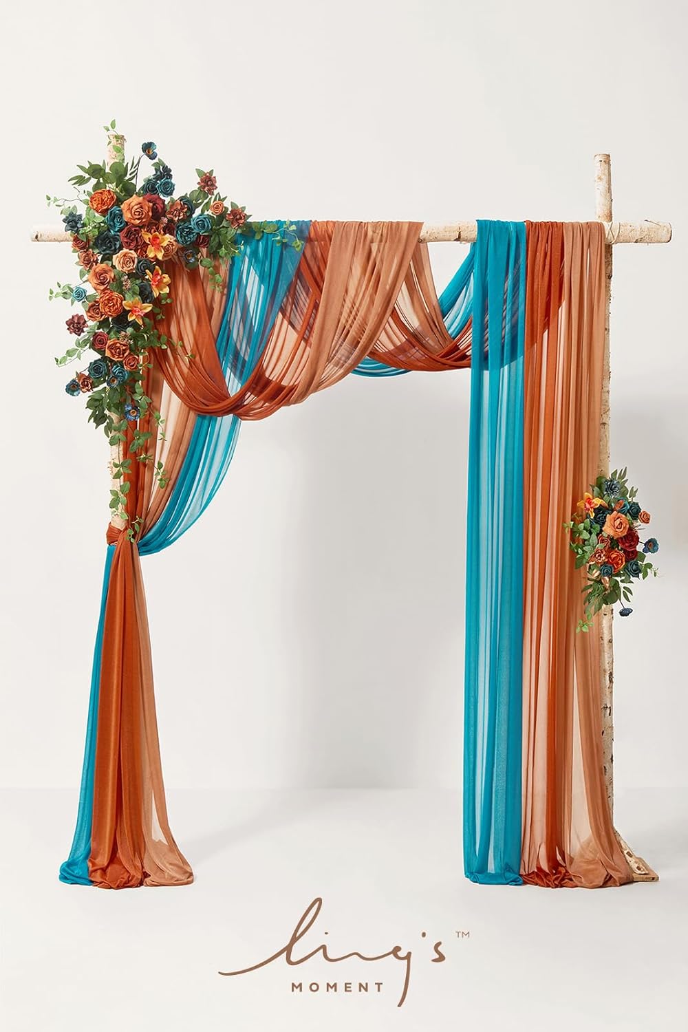 Ling's Moment Fall Wedding Decor, Teal Orange 1 pcs Wedding Arch Flowers, 2pcs Sigh Flowers, 8pcs Wedding Aisle Pew Flowers, Artificial Flowers for