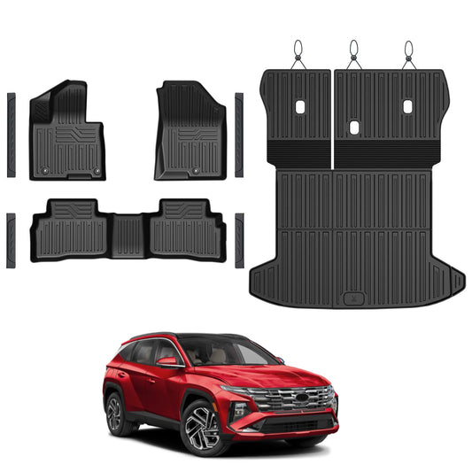 Floor Mats Set for Hyundai Tucson 2022-2025 2026 Hybrid Version (Not fit Gas and PHEV), All Weather TPE Cargo Liner Backrest Mat Trunk Mat Door Sill Guards Accessories (Hybrid Model)