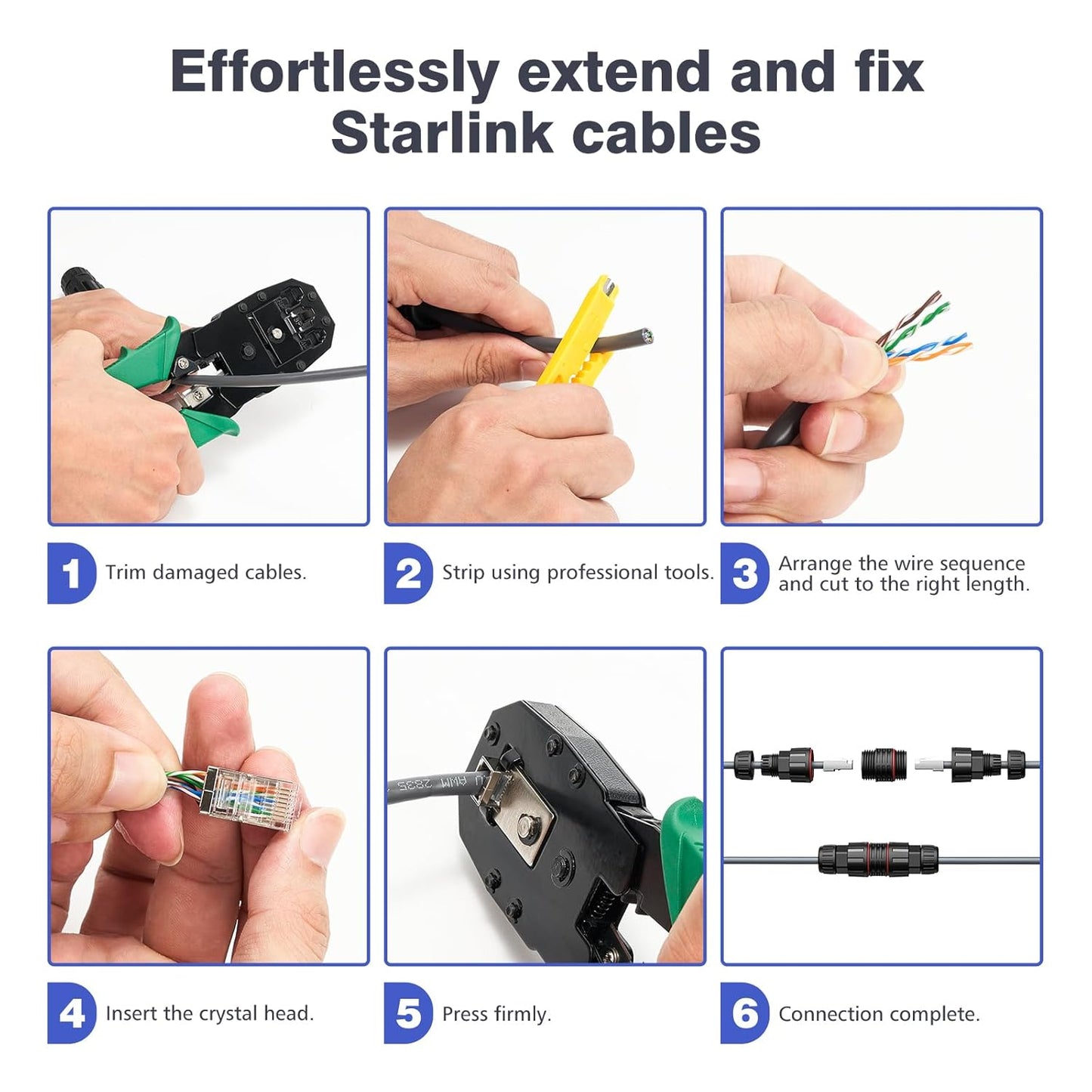 Starlink Cable 150ft Extension to 225ft, Replacement Cable ; Repair Kit with Starlink Router Mount, IP68 Waterproof, Support 1000M Protocol