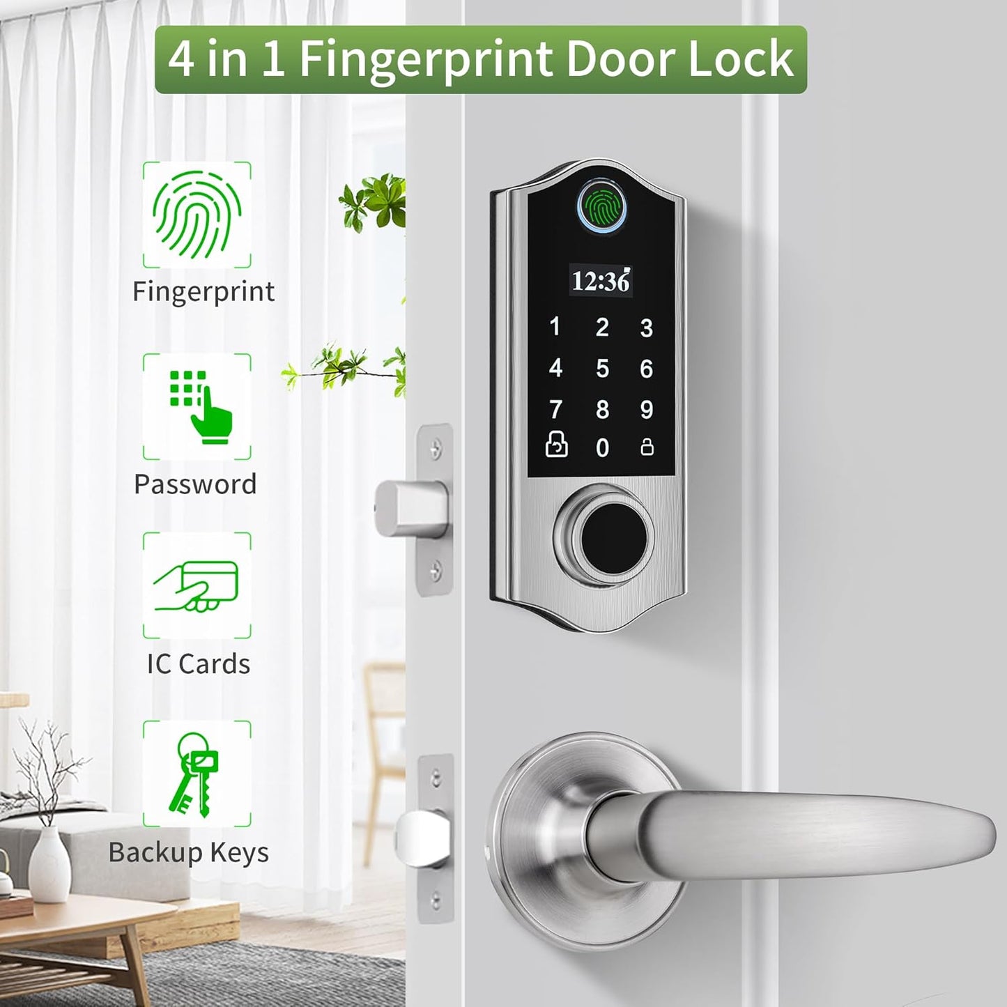 Harfo Fingerprint Door Lock with 2 Lever Handles, Smart Door Lock, Keyless Entry Door Lock, Door Locks with Keypads, Front Door Lock Set, Keypad Door