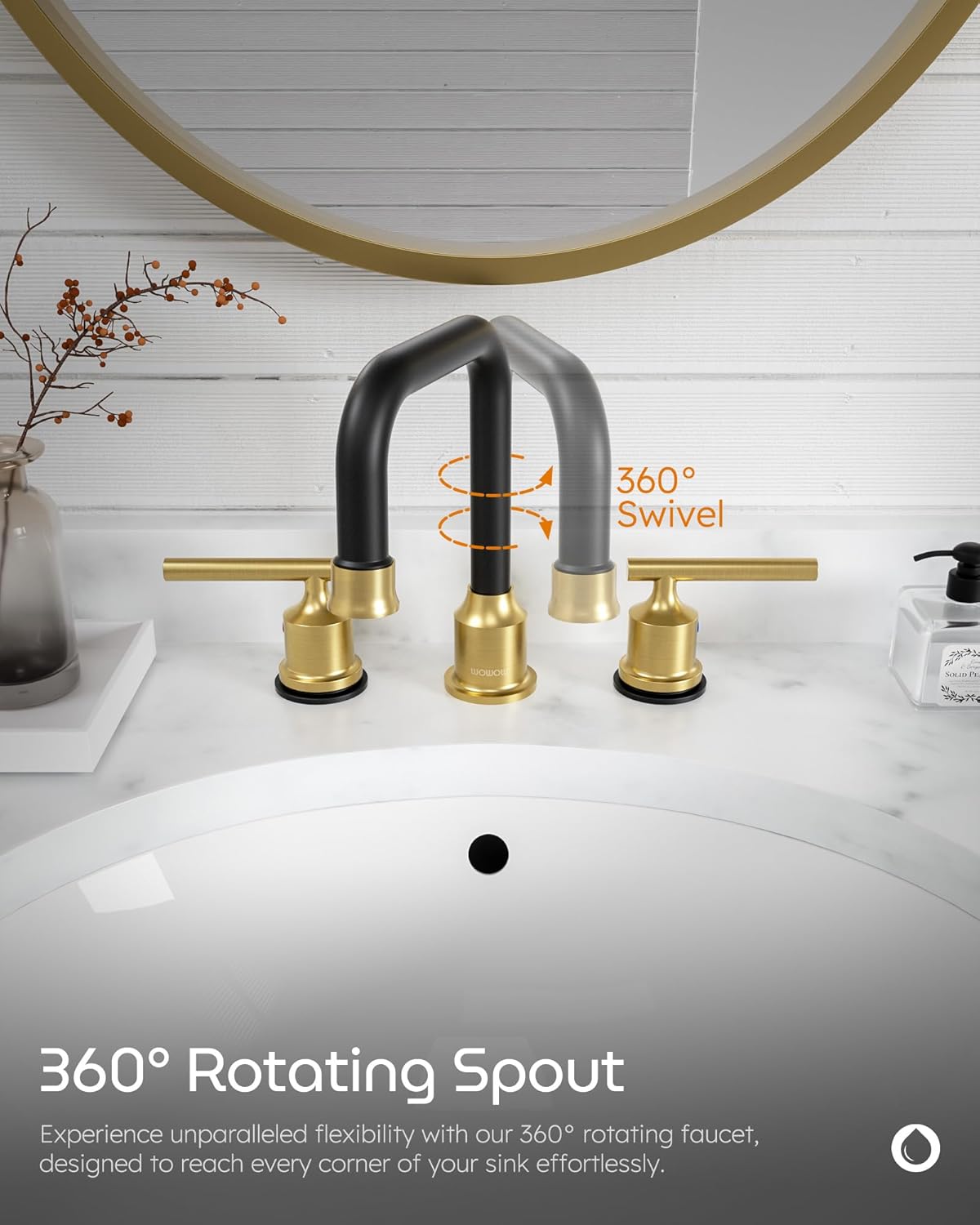 Black and Gold Bathroom Faucet: WOWOW Widespread Bathroom Sink Faucet 3 Hole with Pop-up Drain and Supply Lines, 8 Inch Vanity Faucet 3 Pieces Basin