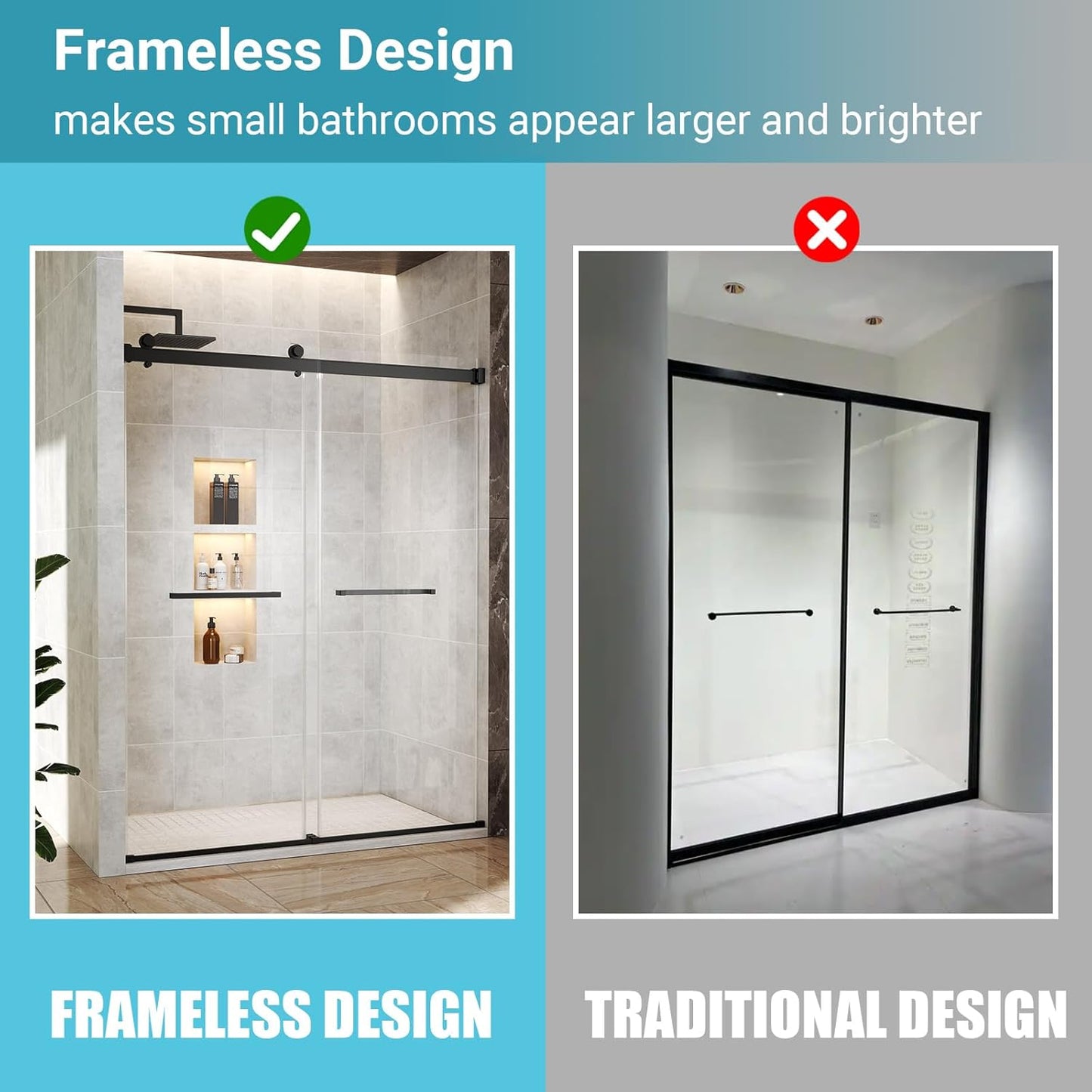 44"-48" W x 76" H Double Sliding Shower Door, 5/16" (8mm) Clear Tempered Glass Frameless Shower Door with Nano Easy Clean Coating, Stainless Steel Hardware, Matte Black Matte Black 48" W x 76" H - 8mm - Clear Glass