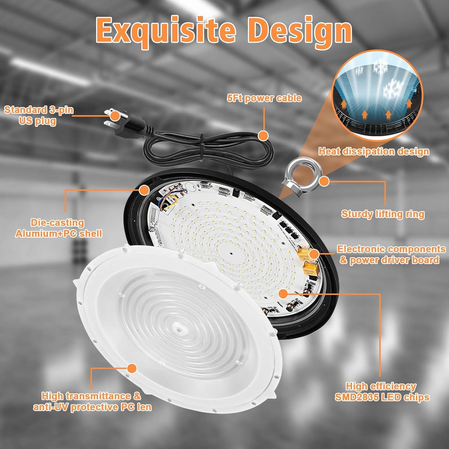 Flyship LED High Bay Light, 100W High Bay LED Shop Lights 14000LM 5000K, UFO LED High Bay Light for Garage Warehouse