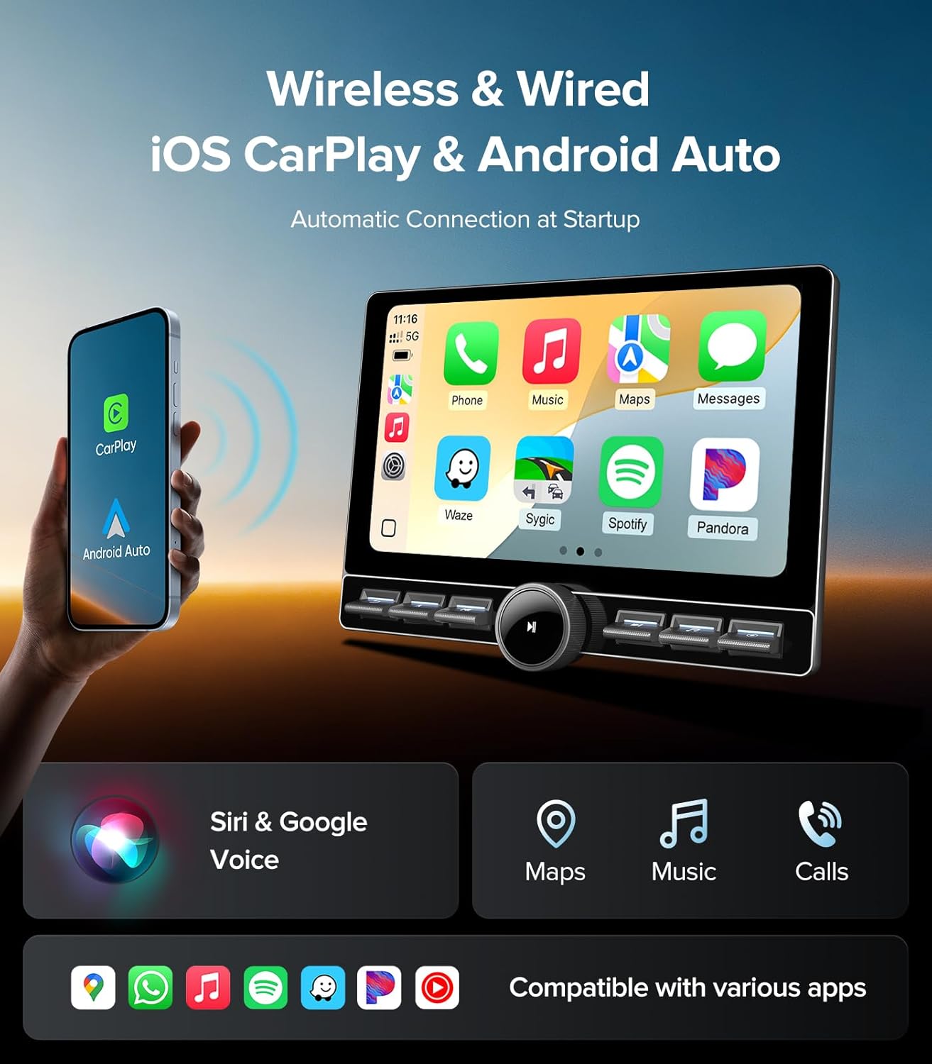 4G RAM+64G ROM Car Stereo for Ford F150 (2004-2008) F250 F350 (2008-2016) Super Duty-Radio Upgrade with Wireless CarPlay Android Auto, Android 13 QLED Touch Screen with Physical Volume Knob Keybutton
