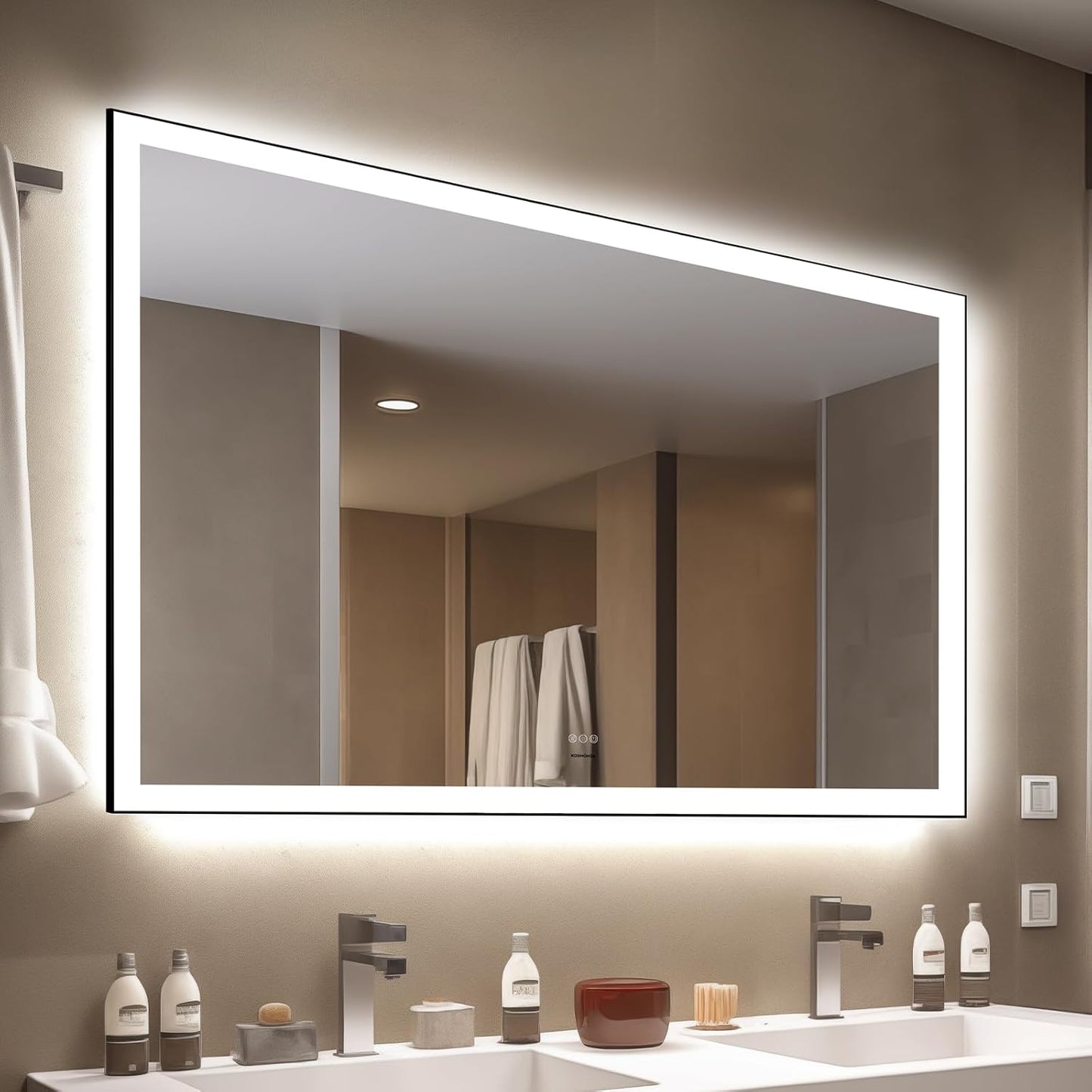 LED Bathroom Mirror 36x59 w/Front& Backlit, Built-in Touch On/Off Control &3 Color w/Light Memory, Defog &Brackets Setup, HD Reflection Distorti