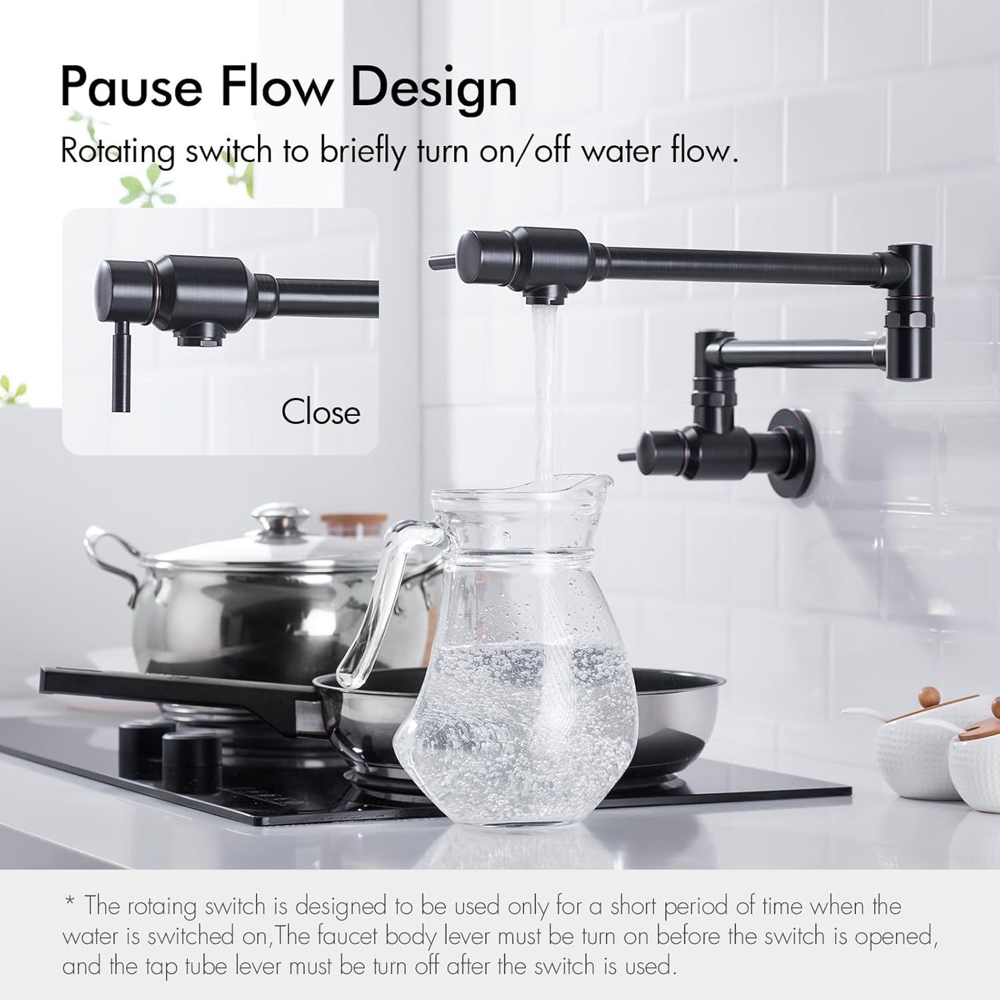 Oil Rubbed Bronze Pot Filler Faucet, Traditional Double Handle, Wall Mounted with Brass Spout Swivel
