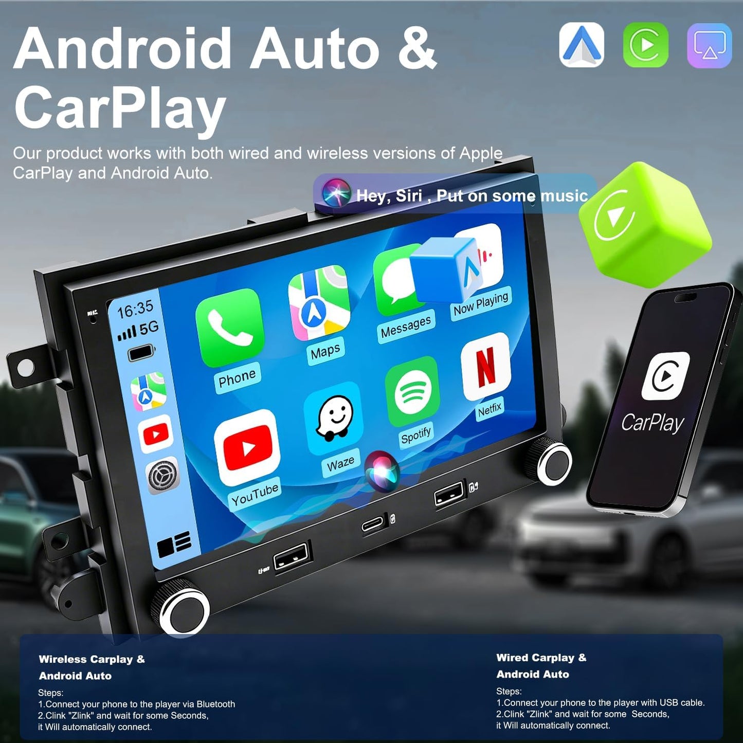 5G WiFi Car Radio for Ford Mustang 2005-2009, E150/E250/E350 2009-2014, Expedition 2007-2014, Explorer 2006-2010, Edge Fusion 7 Inch Touchscreen Stereo Wireless Carplay Android Auto GPS FM BT Camera