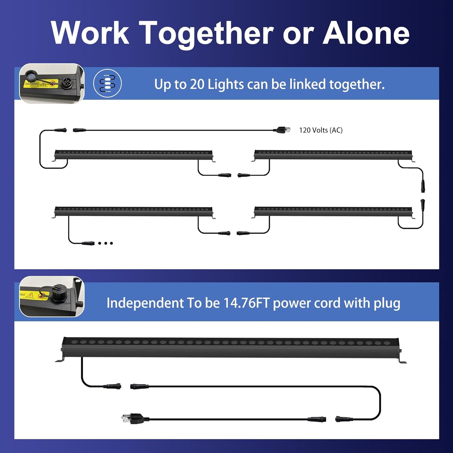 40-Inch Linkable LED Wall Washer Light Bar – Smart RGBCW Color Changing LED, Bluetooth & RF Remote Control, 2700K–6500K Tunable White, 16M Colors, 1–100% Dimmable, IP65 Waterproof Linkable Smart RGB+Tunable White(2700-6500K)