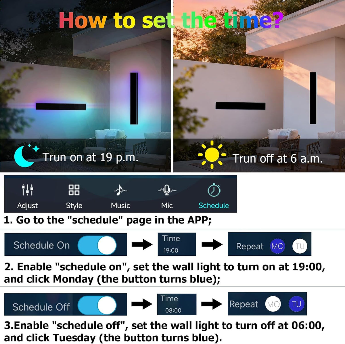 RGB Outdoor Wall Light with Remote & App Control,Bluetooth RGB (Red, Green, Blue) 2pc-47*4.33in-RGB