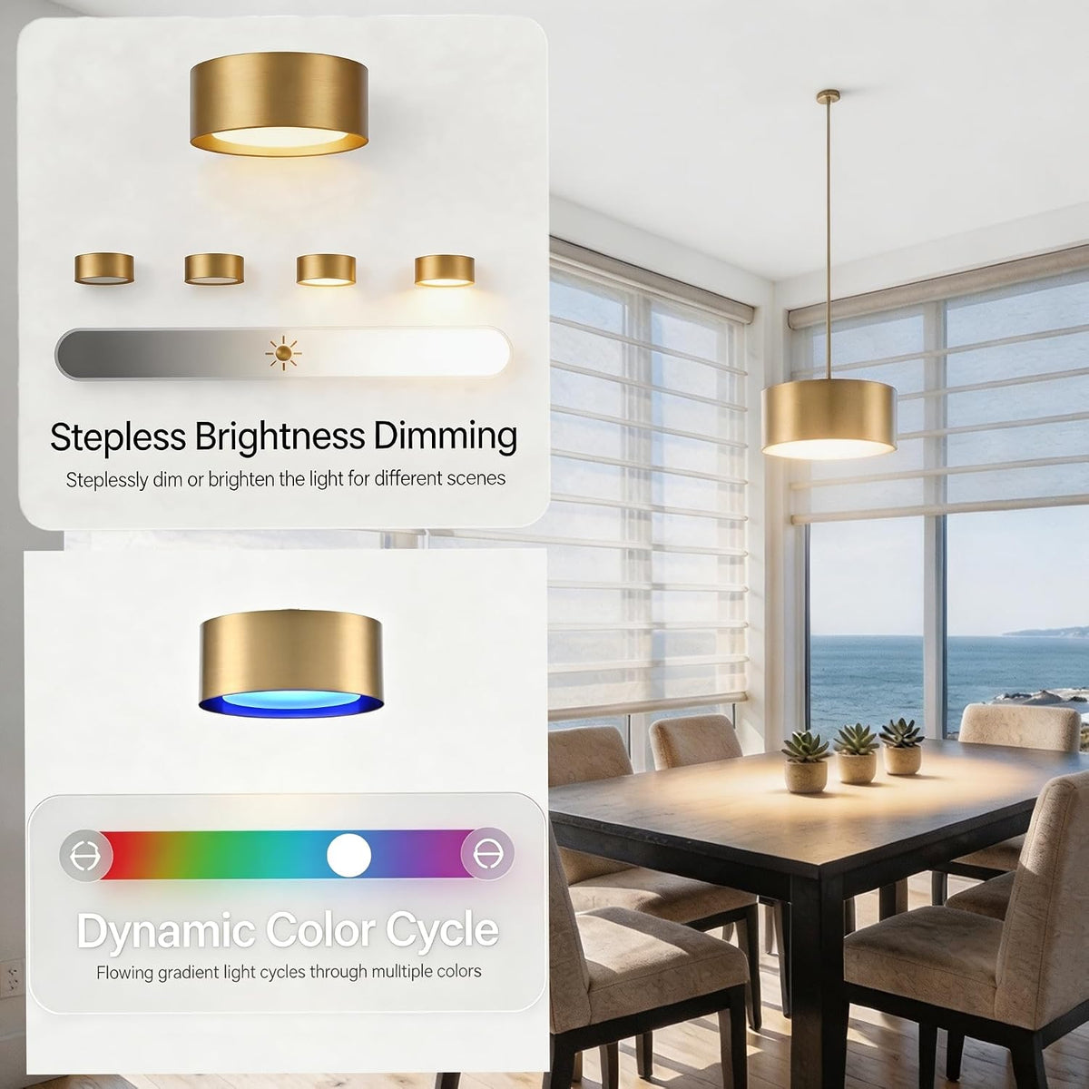 RGBCW Gold Mini Pendant Light LED Hardwired, Kitchen Island