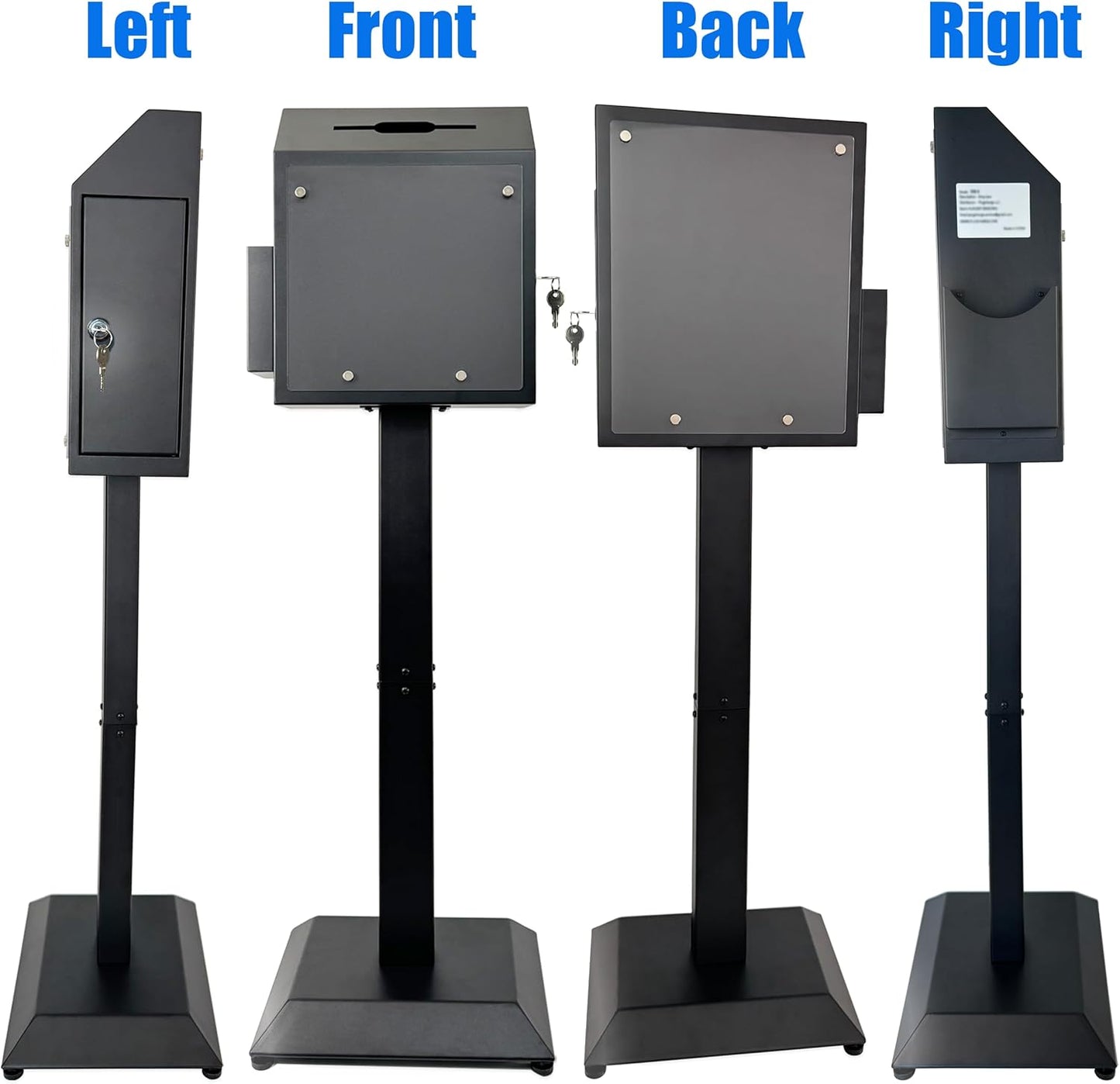 Suggestion Box with Stand, Floor Standing Metal Locking Ballot Collection Safe Box for Voting, Charity, Donation, Church, Election, Hospital Feedback, and Car Rental Key Return, Black