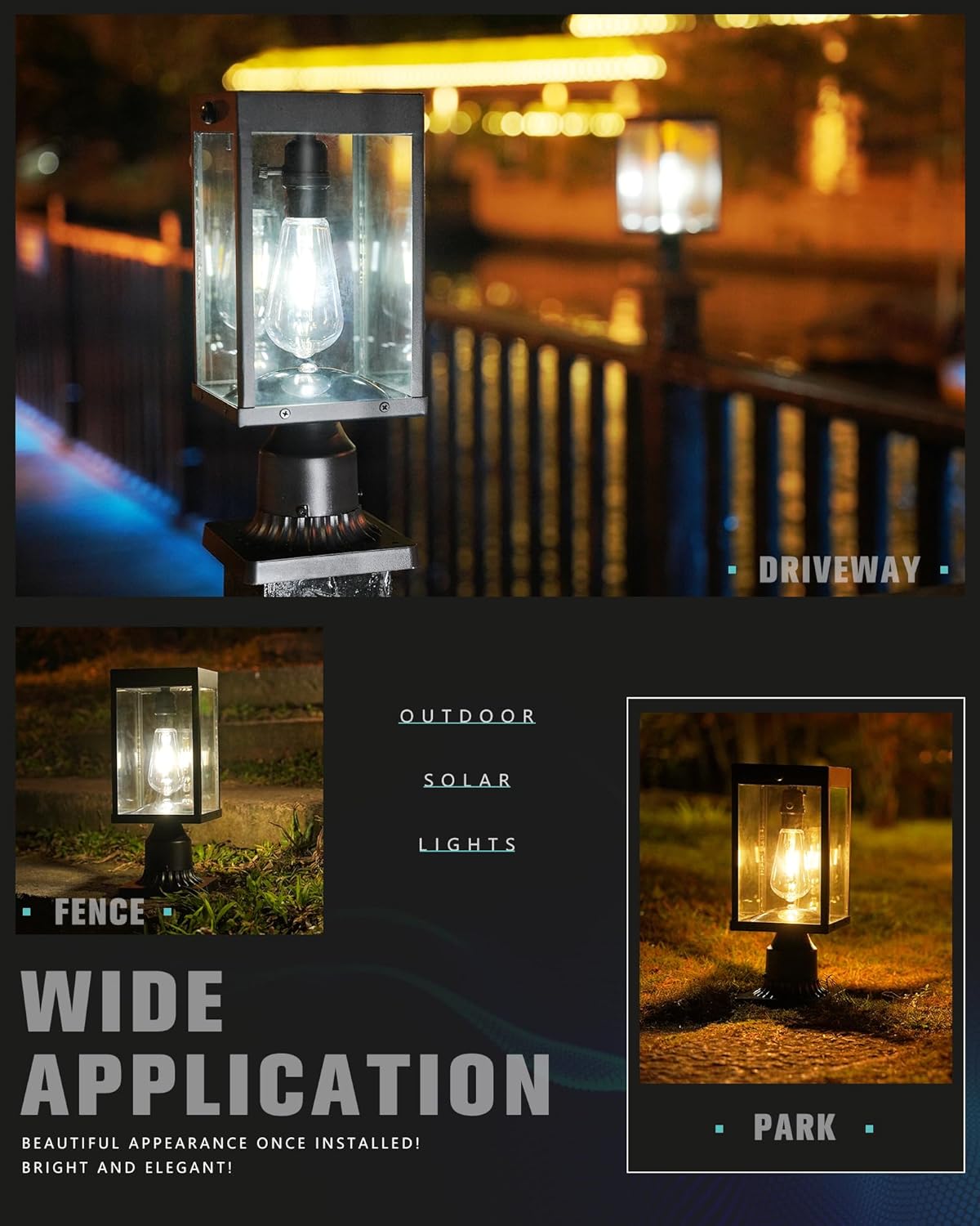 2-Pack Solar Post Lights Outdoor, Color Temperature, Remote-Controlled, Outside Solar Post Lamp with Pier & Pole Mount Options