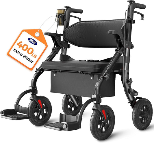 Walkers for Seniors Z59, 2 in 1 Walker Wheelchair Combo, 400 LBS Weight Capacity, 10" All Terrain Rollator with Cup Holder