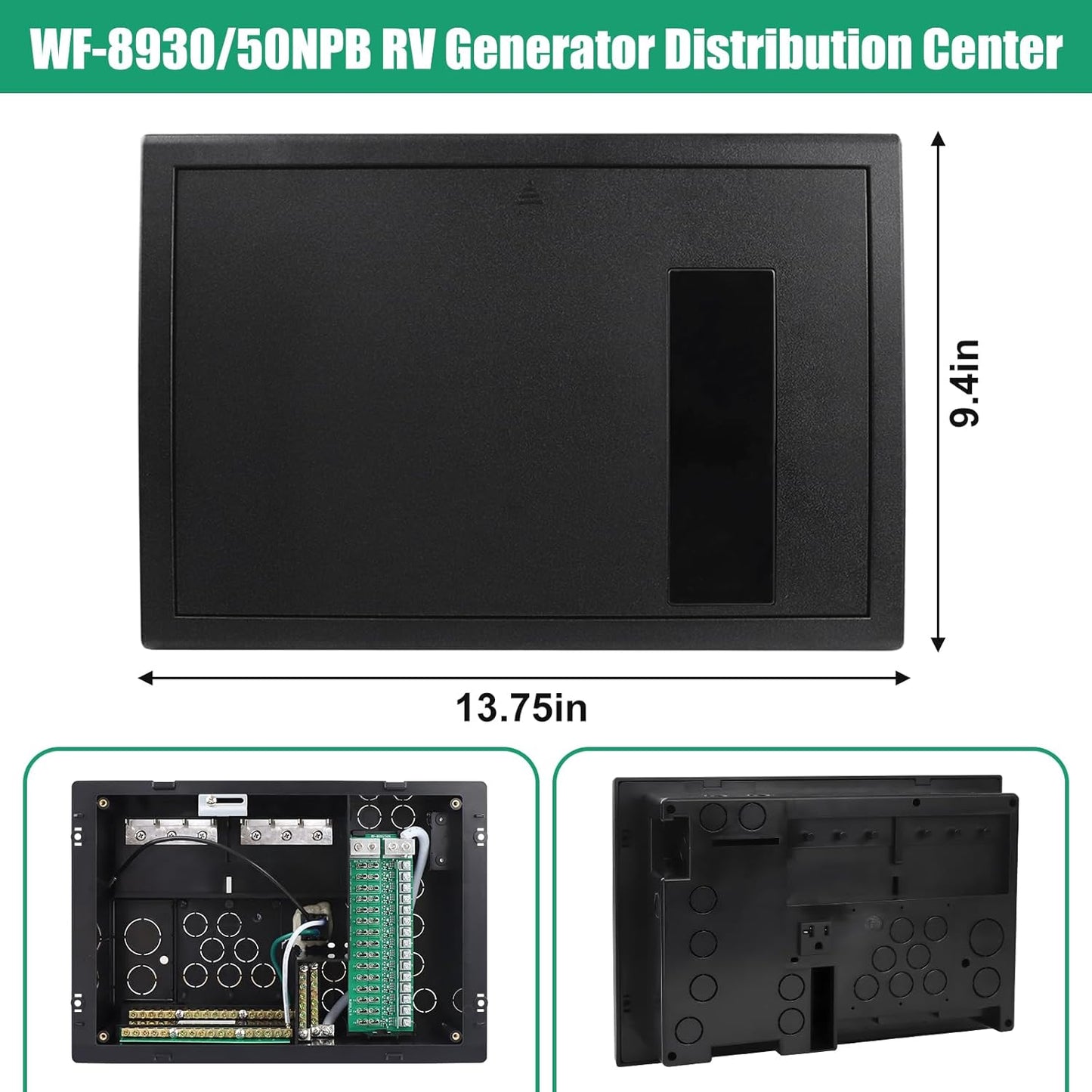 WF-8930 RV Generator and Component，30/50 Amp AC RV Power Distribution Center with 15 DC Circuits Black RV Power Center