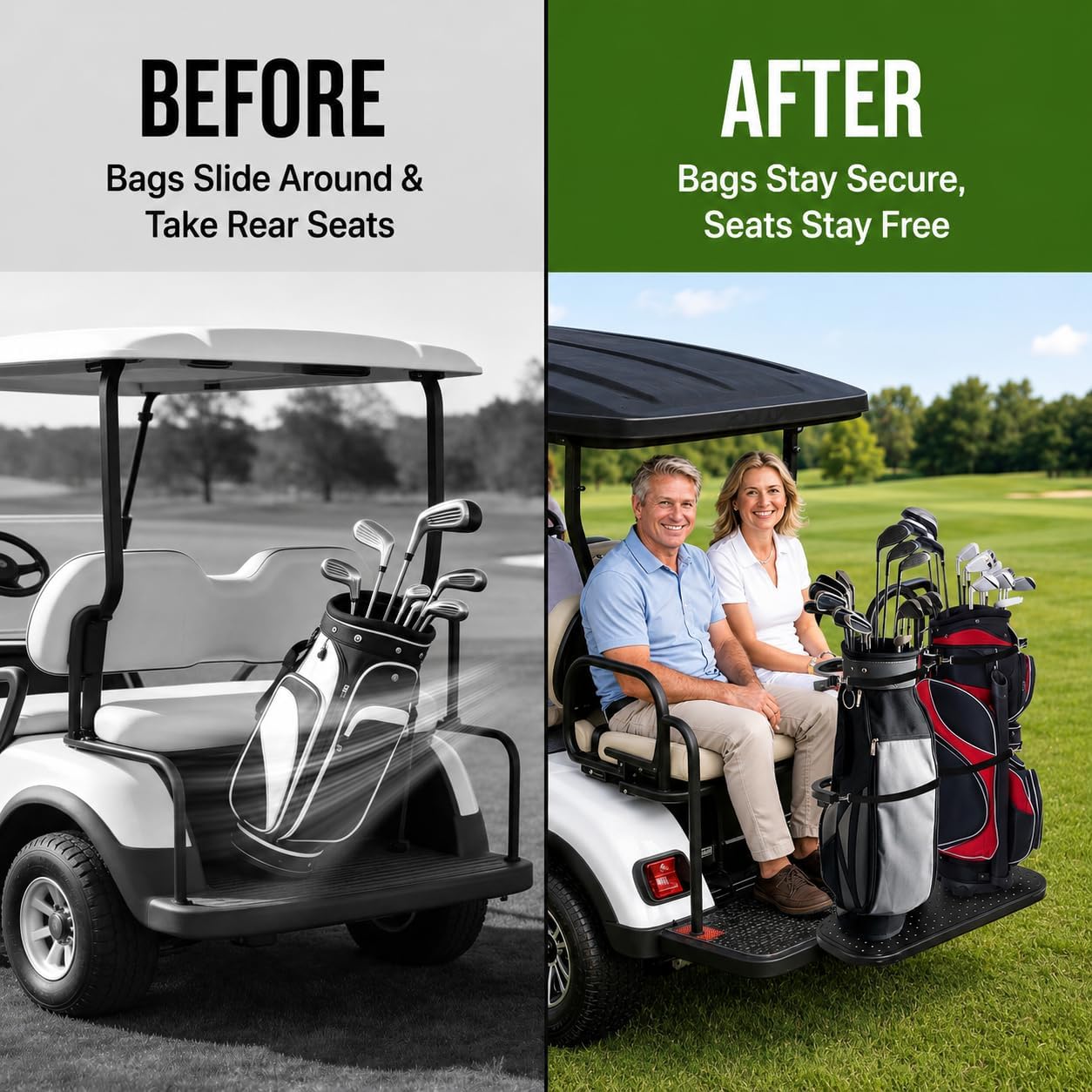 Golf Cart Bag Holder for 4 Seat Golf Cart, Fits for EZGO Club Car Yamaha, Holds 2 Golf Bags