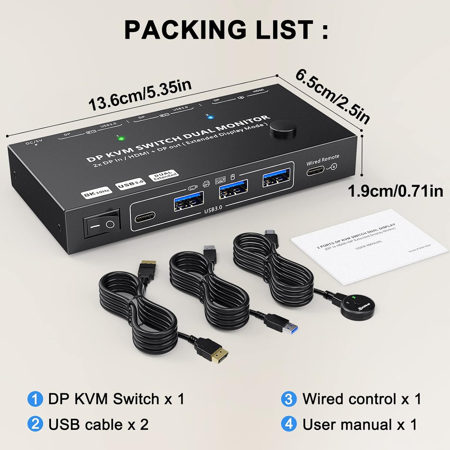 DP KVM Switch 2 Computer 2 MonitorsMST KVM Dual Monitor Support Extend and Mirror Modes, HDMI and DP Monitor Output DP KVM Switcher for 2 Computers