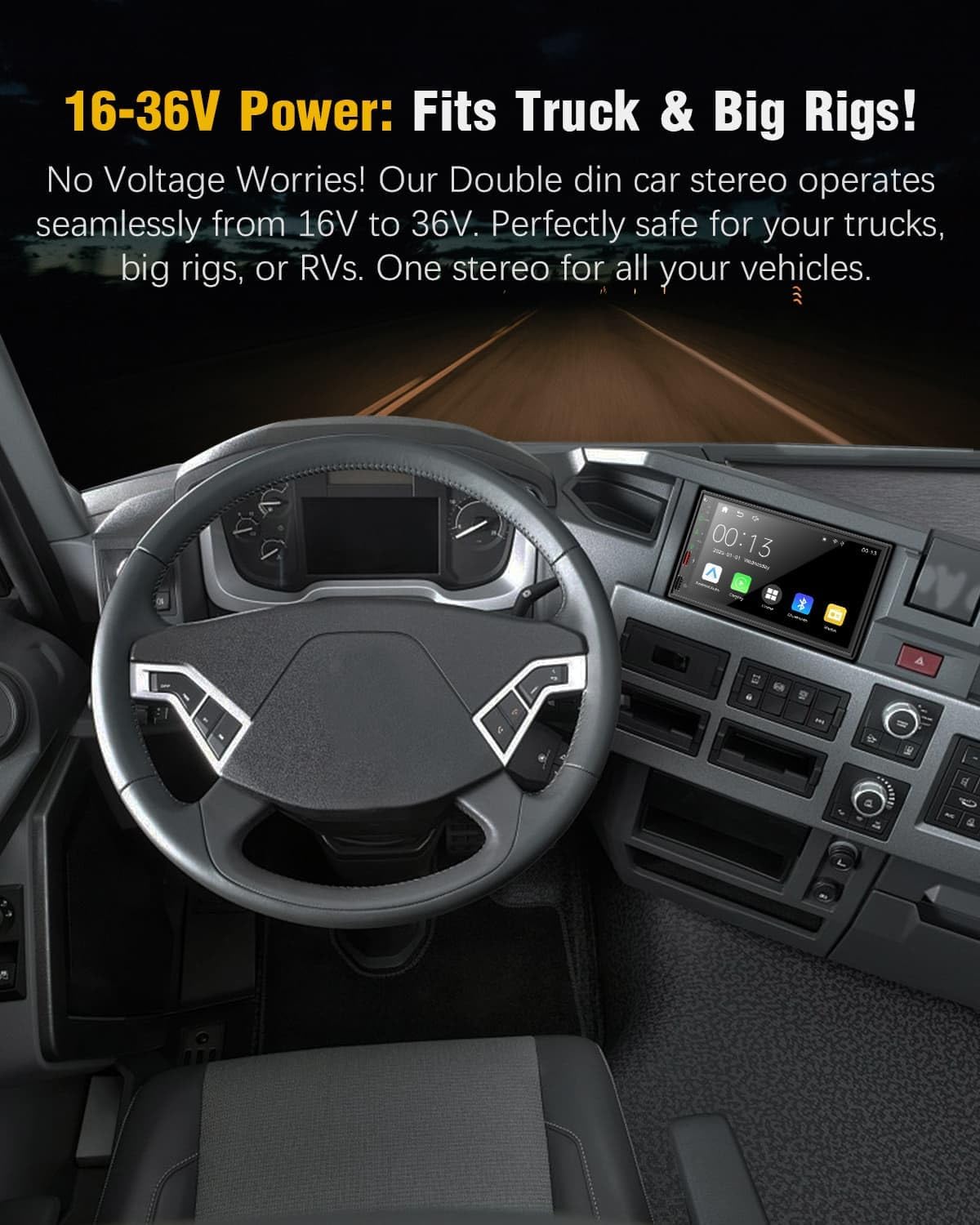 Radio for Truck, Double Din Car Stereo with Wireless Carplay & Android Auto, 7" Truck Radio Upgrade PD/QC 3.0 Fast Charging/16~36V/Bluetooth 5.1/AM/FM/DSP/SUB/SWC