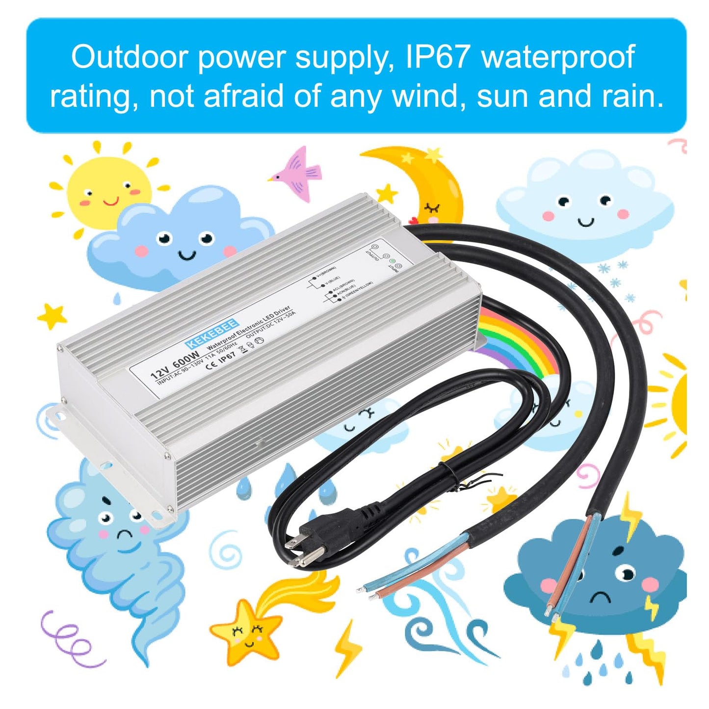 LED Driver 12V600W Waterproof Power Supply 110V/120V AC to 12V DC 50A Low Voltage Transformer IP67