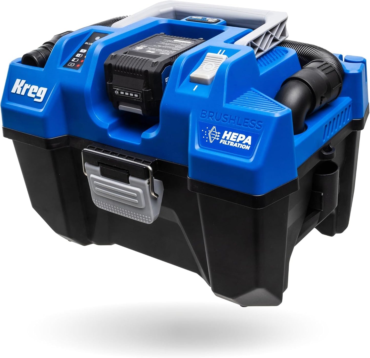 Kreg 20V Ionic Drive Wet/Dry Vac with HEPA Filter Kit - Cordless HEPA Shop Vacuum for Dust Collection, Debris & Liquid Cleanup - 50 CFM Suction - Blower Function - Includes 4Ah Battery and Charger