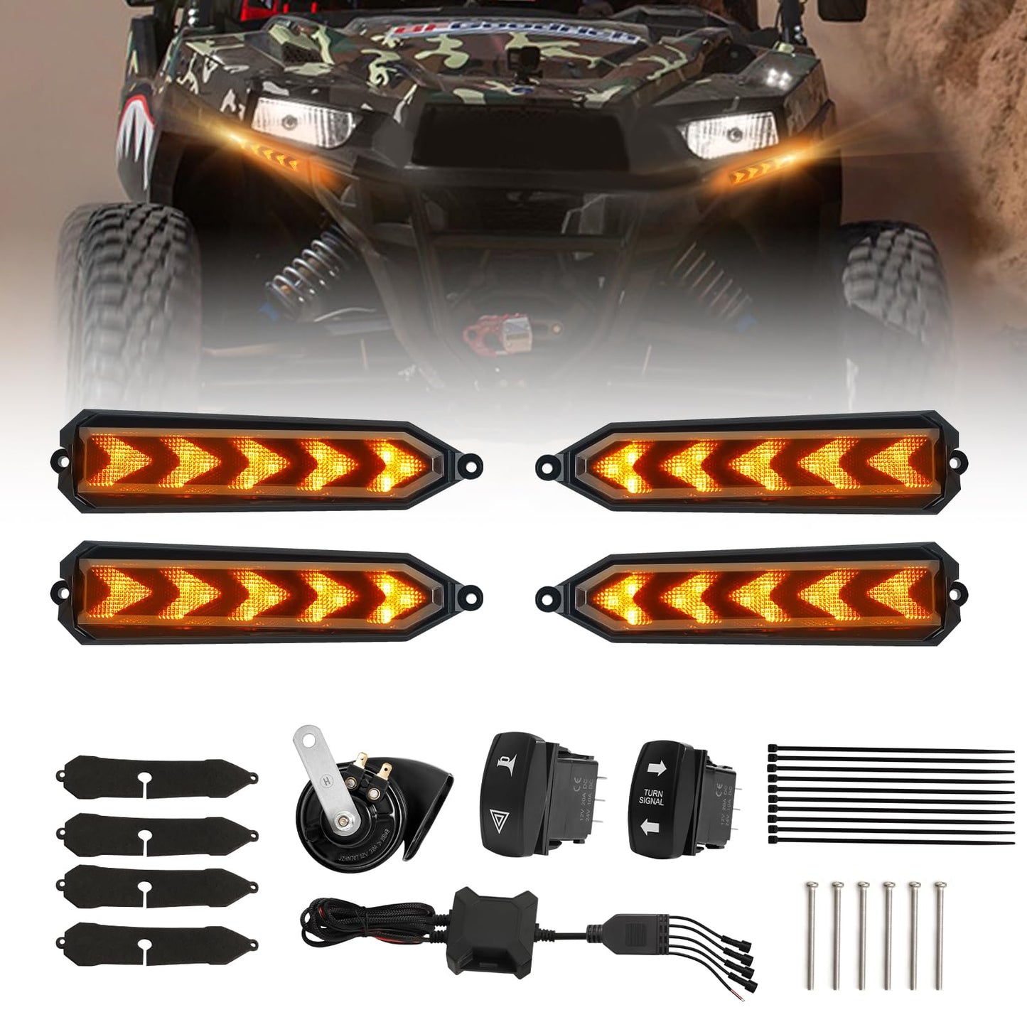 UTV Arrow Design Turn Signal Kit with Horn, Plug and Play, Rocker Switch