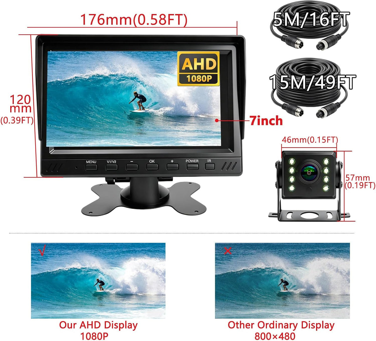 AHD 1080P Truck Camera 7" Monitor 2 LED Cameras DVR for Semi RV