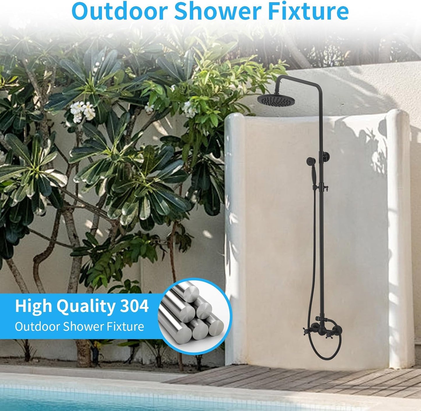 Bathfinesse Outdoor Shower Faucet, Bathroom Shower Fixture System Combo Set, High Pressure Rain Shower Head with Hand