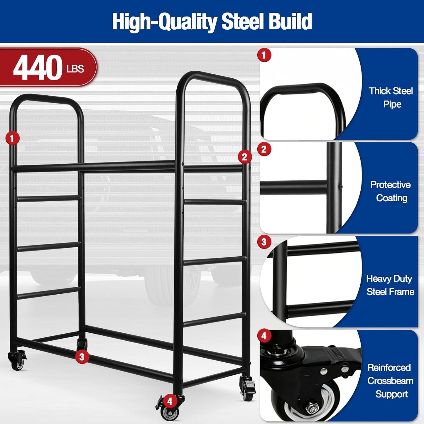 Tire Rack, 56x44x20in Adjustable Tire Storage Rack with 4 Swivel Casters, 200KG/440LBS Weight Capacity Rolling Tire Stand, Heavy Duty Tire Storage Organizer for Garage, Home, Shop