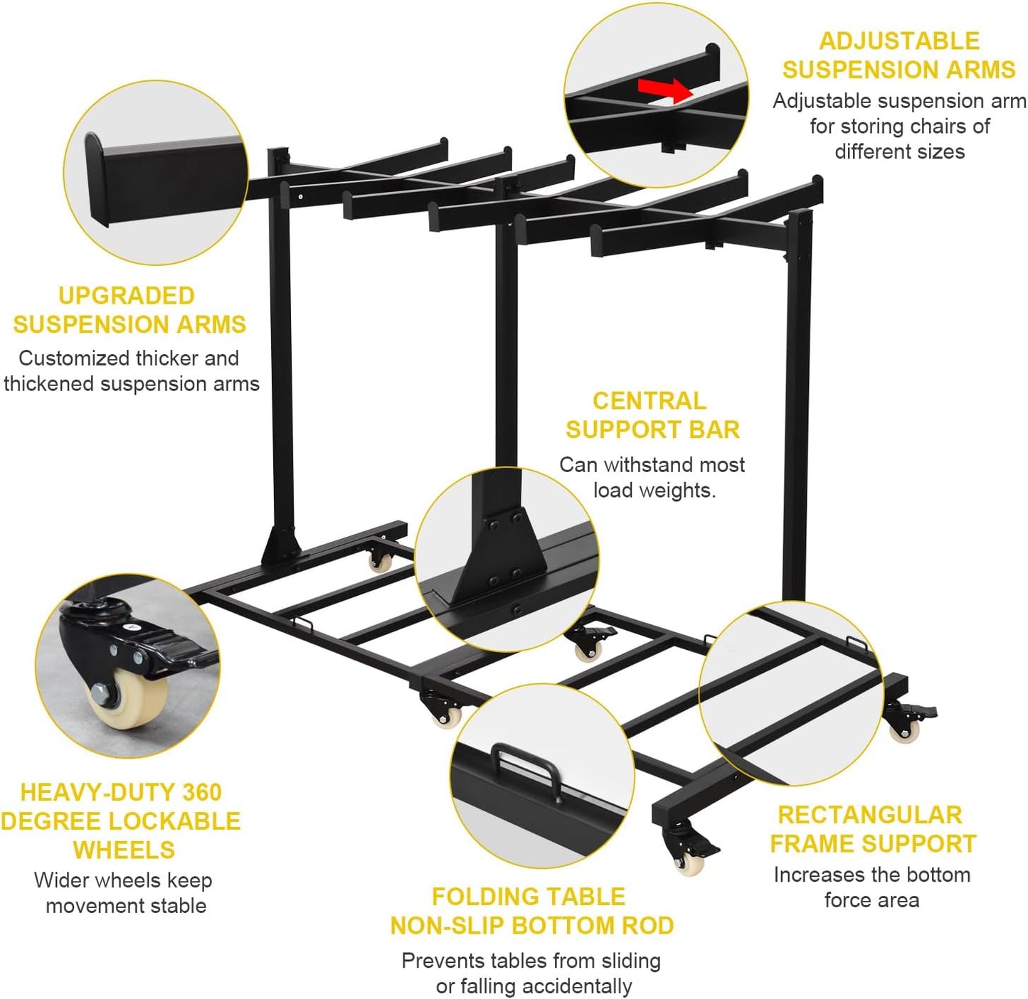 Folding chair storage rack Folding Chair Cart Thickened Heavy Duty Folding table folding chair racks for storage with Locking Rubber Wheels can