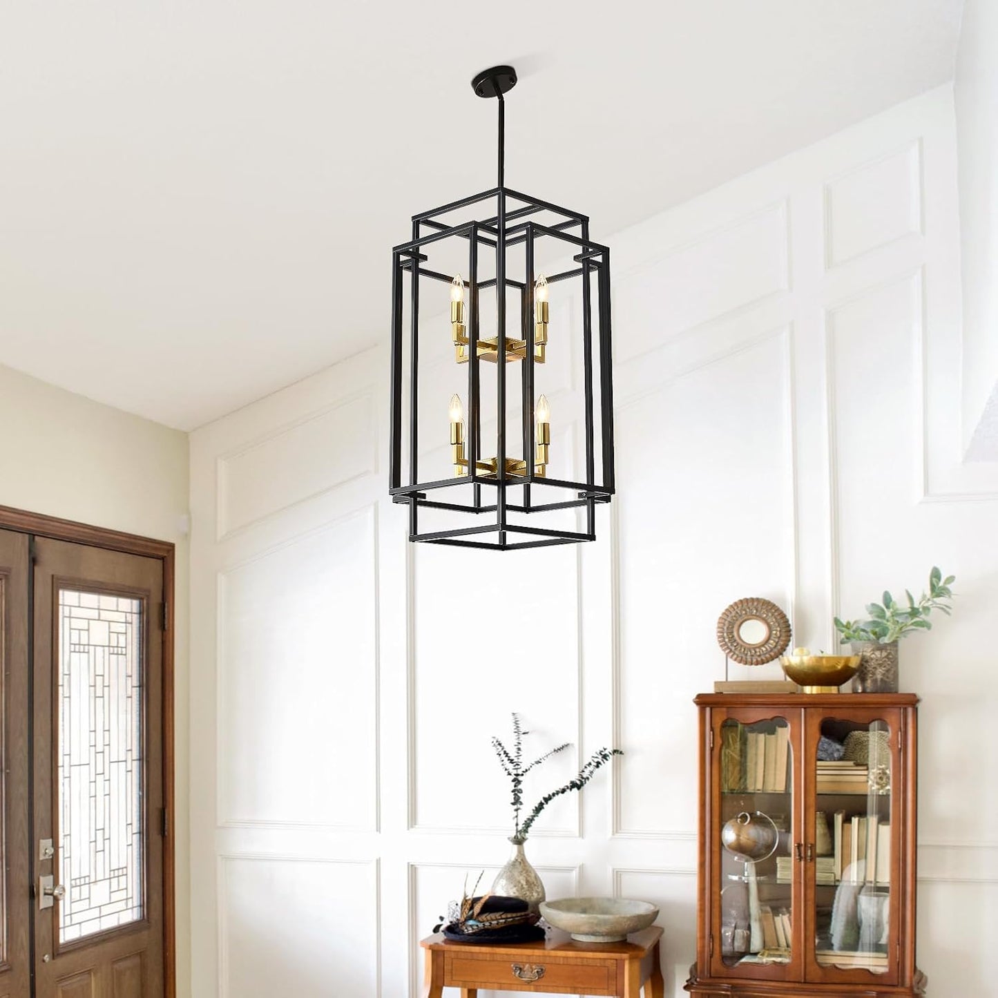 8-Lights Lantern Tiered Pendant Light Fixtures,Foyer Lighting Fixtures Industrial Entryway Chandelier for Enterway Dining Roo