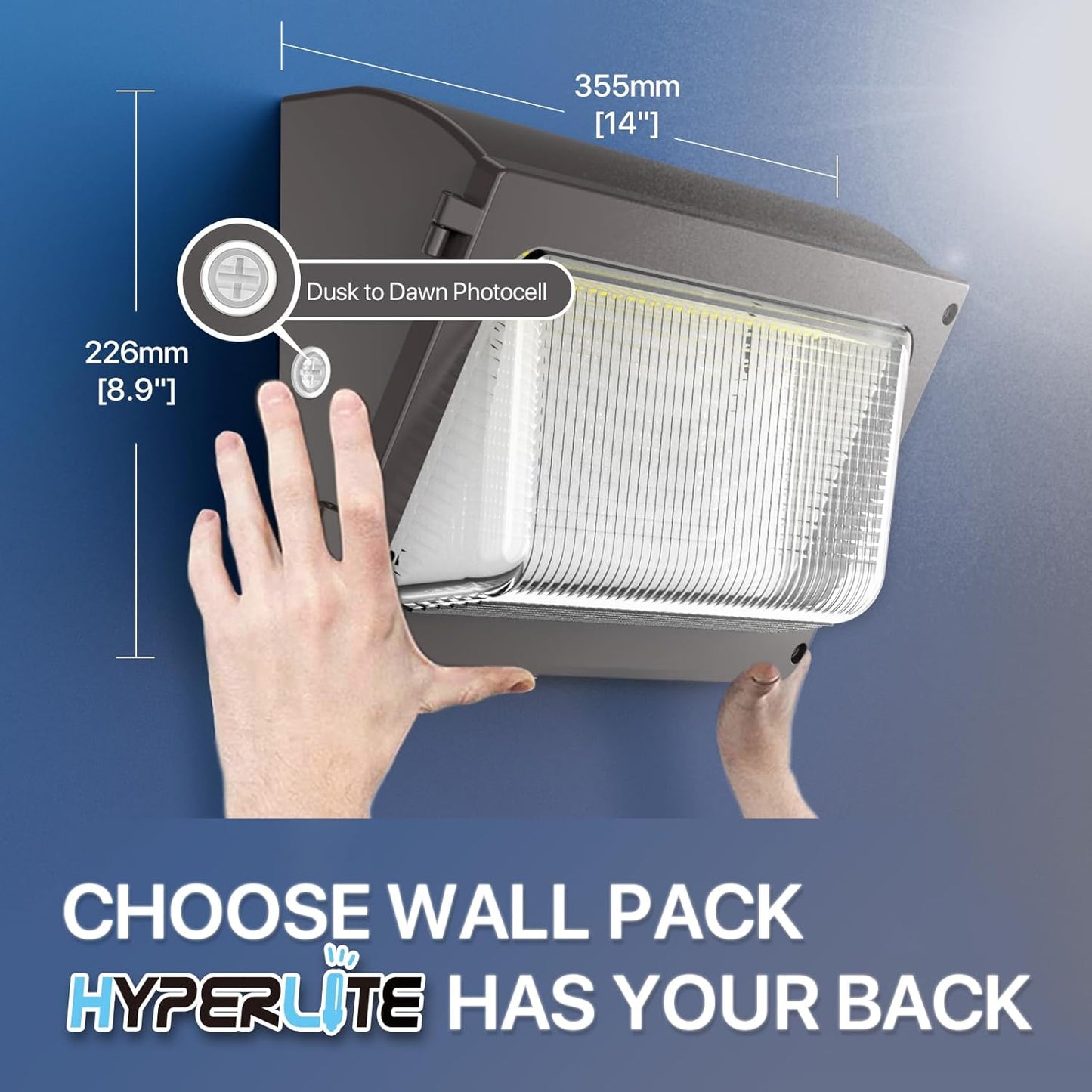 HYPERLITE LED Wall Pack Light 120W 2Packs with Dusk to Dawn Photocell and Glass Lens LED Security Flood Commercial and Ind