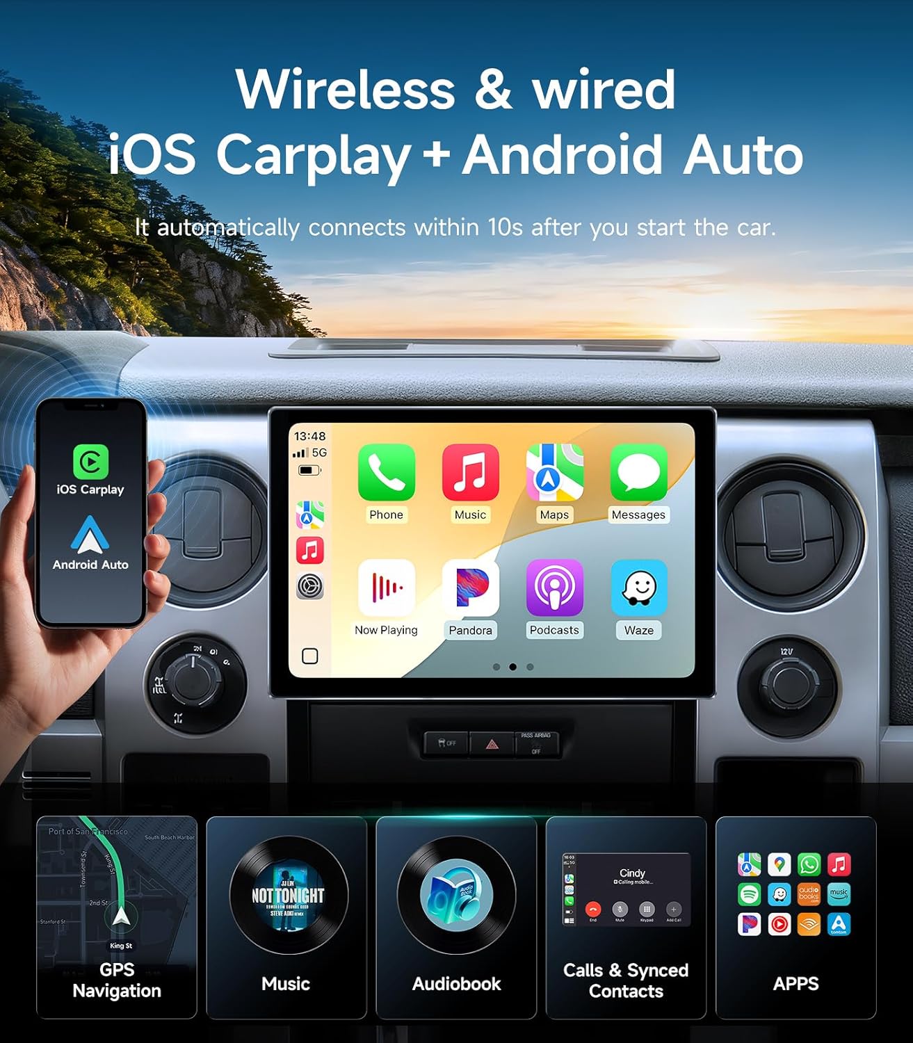 11.5'' Car Radio Stereo for 2009 2010 2011 2012 2013 2014 Ford F150 with Wireless CarPlay/Android Auto, Touchscreen, GPS Navigation, WiFi, FM Radio, Bluetooth & HD Backup Camera