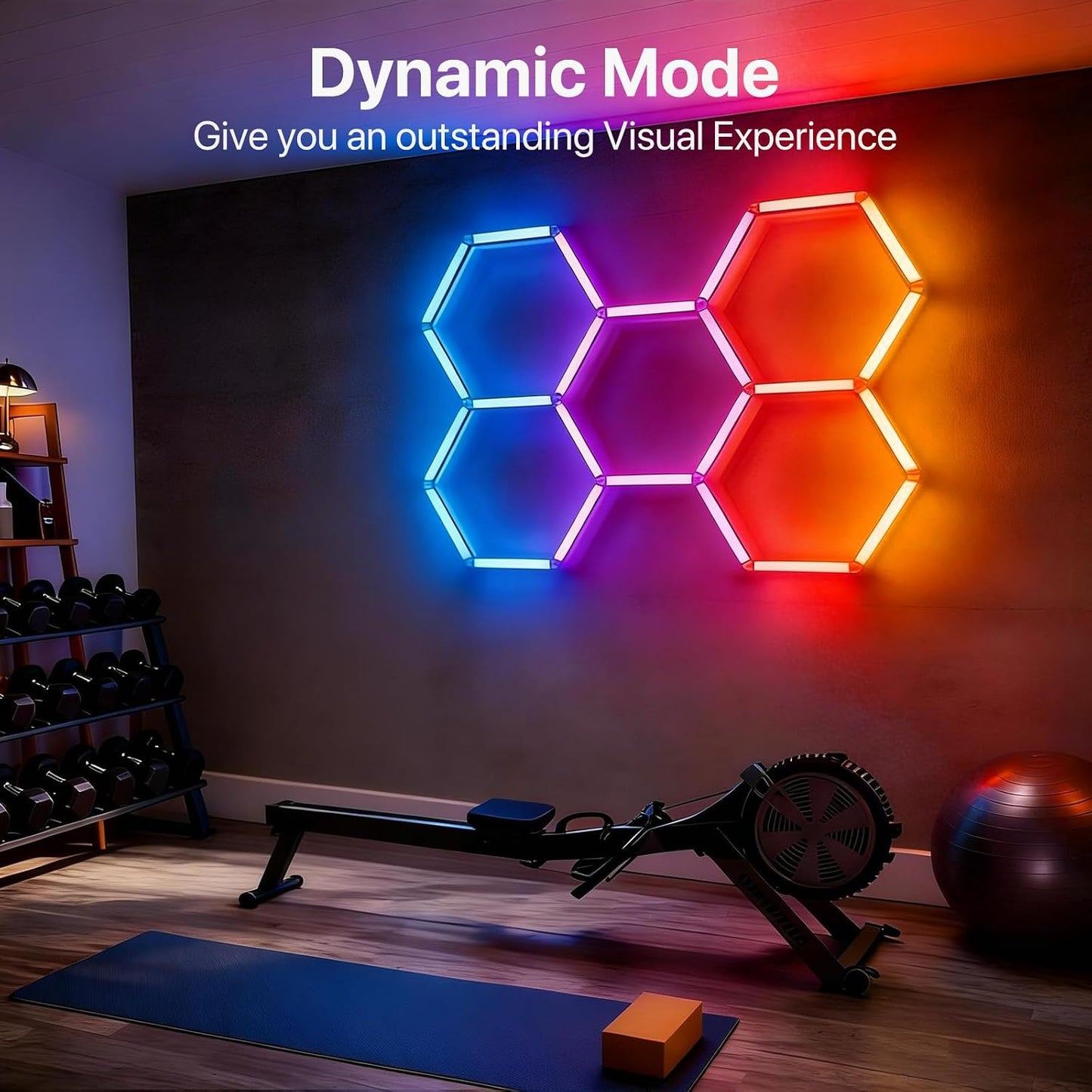 HYPERLITE Hexagon Garage Lights: Gen IV-3 Grid RGB Hexagon LED Lights with Music Sync Mode, App & Remote Control, Multi-Color Honeycomb Light for Gaming Room, Gym, Garage 3 HEX