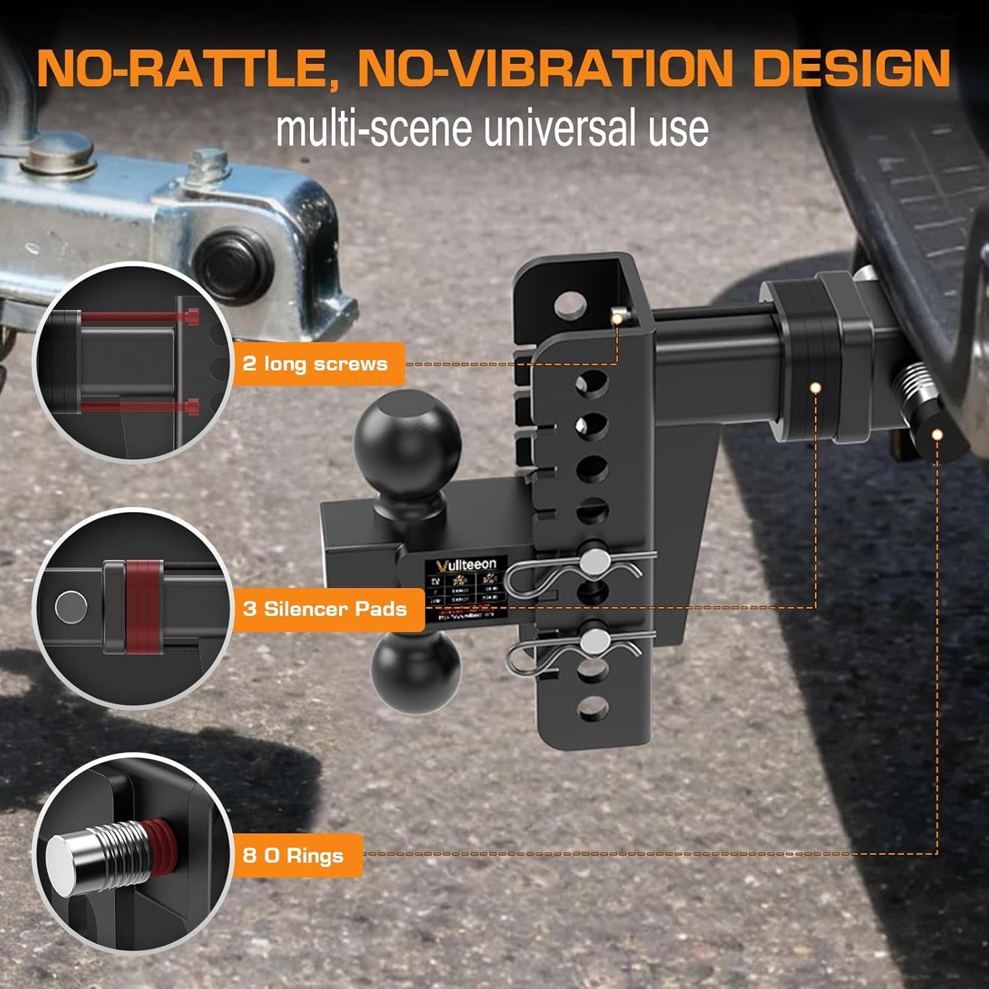 Adjustable Trailer Hitch, Drop Hitch for 2.5 Inch Receiver, Tow Hitch with 6 Inch Drop/Rise, 2" & 2-5/16" Ball Hitches for Trucks, 22,000 LBS GTW, Trailer Hitches with Anti-Theft Pin 2.5-6